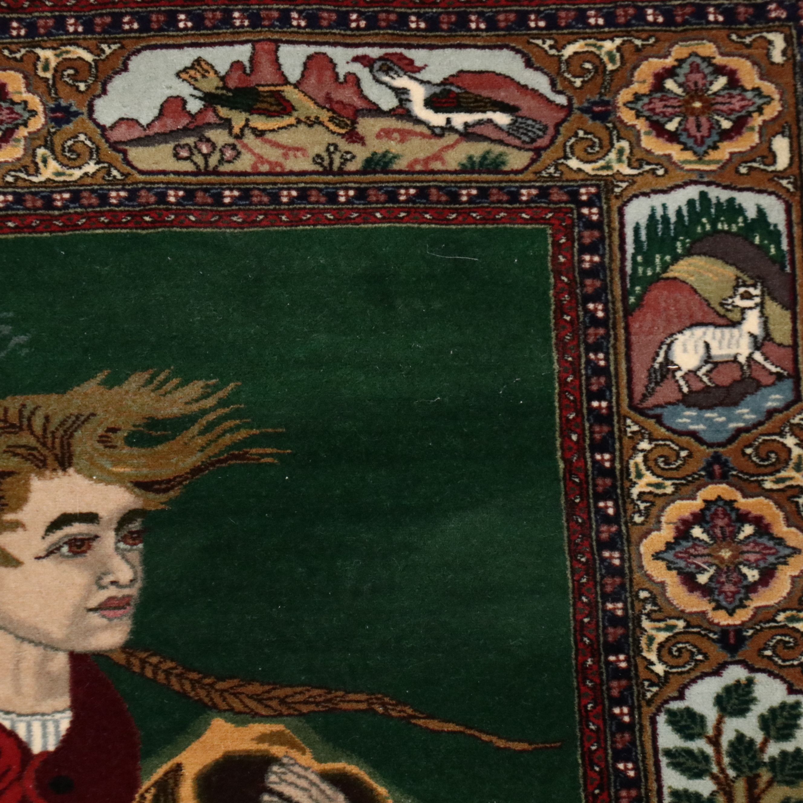 3'2 x 5'3 Hand-Knotted Persian Tabriz Pictorial Area Rug