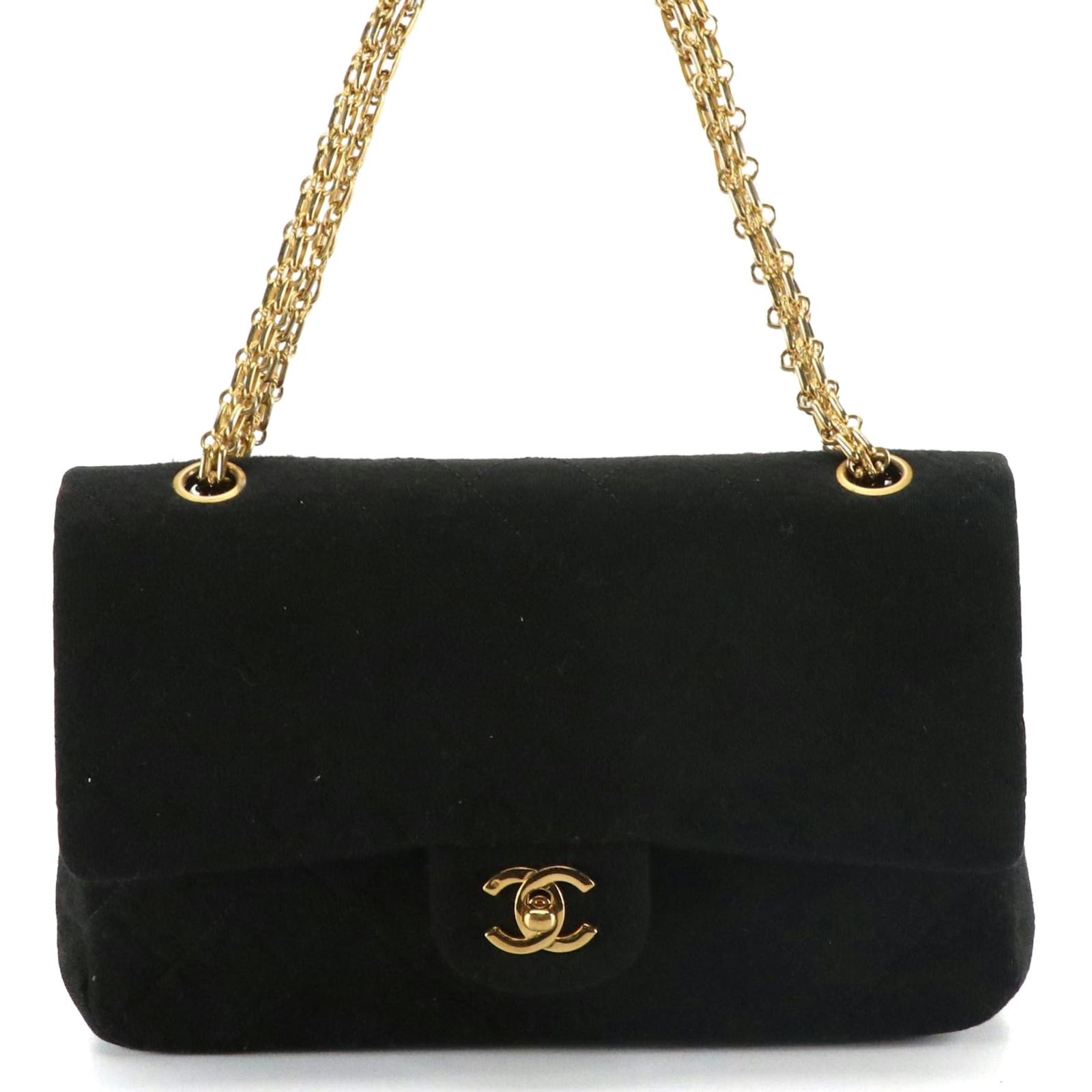 Chanel Quilted Wool Jersey Knit Double Flap Bag with Chain Strap