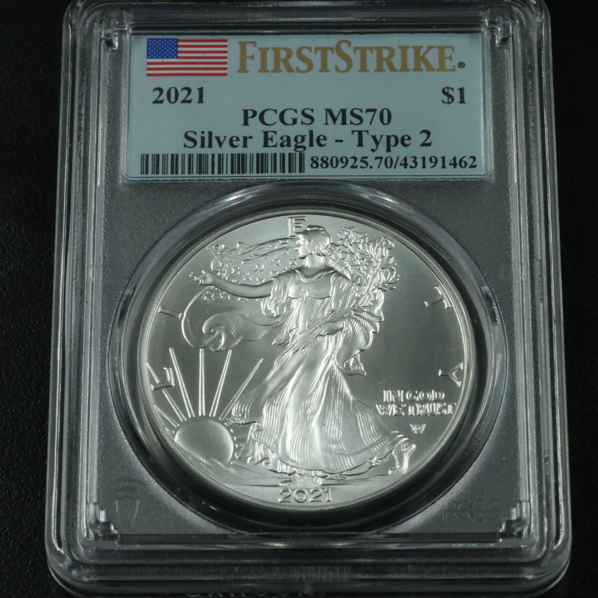 ANACS MS70 2021Type II First Strike American Silver Eagle