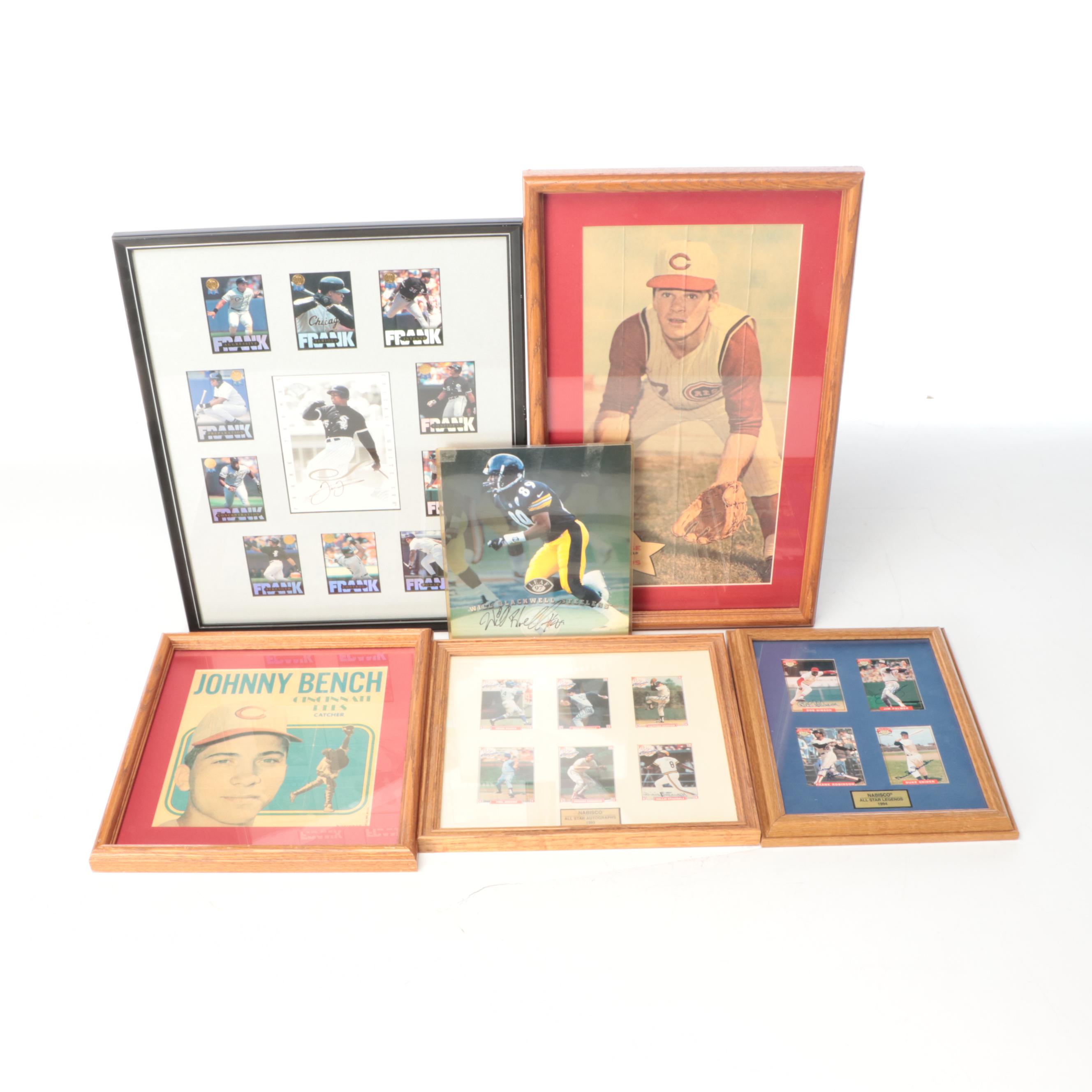Five Framed Baseball Items, Including Eleven Hall of Fame Player Signatures