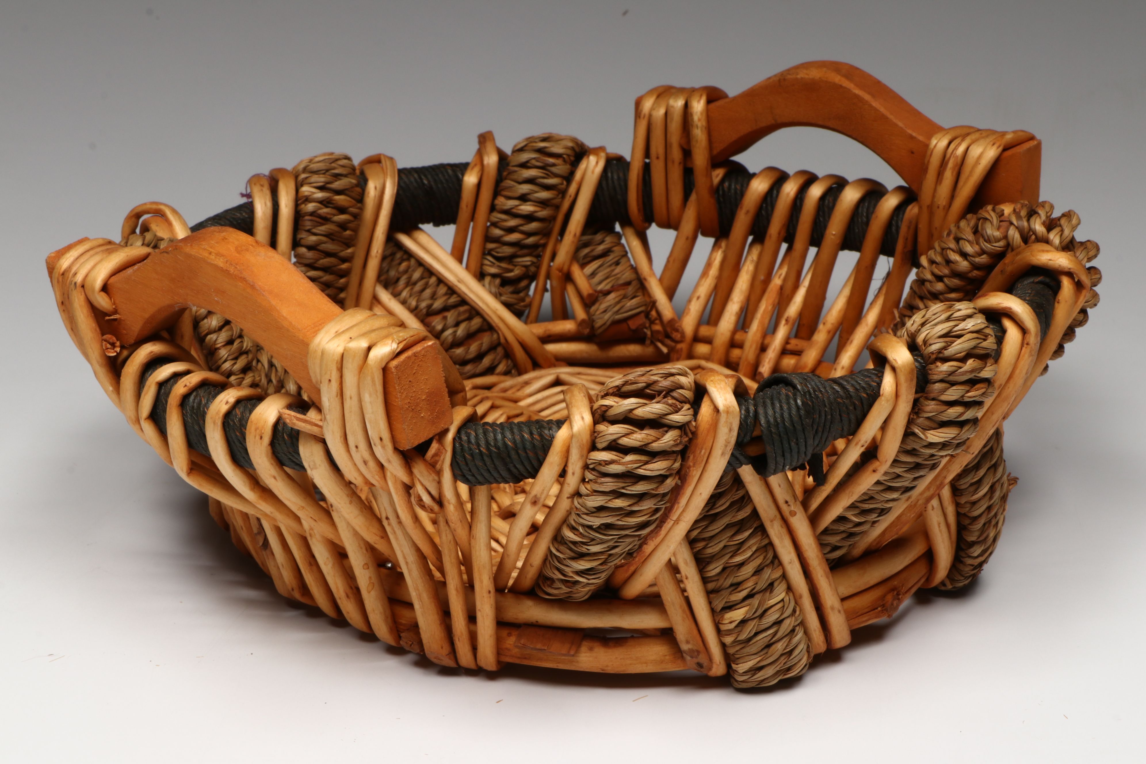 Polish Wicker Monkey with Handled Basket and Other Basketry Figurines