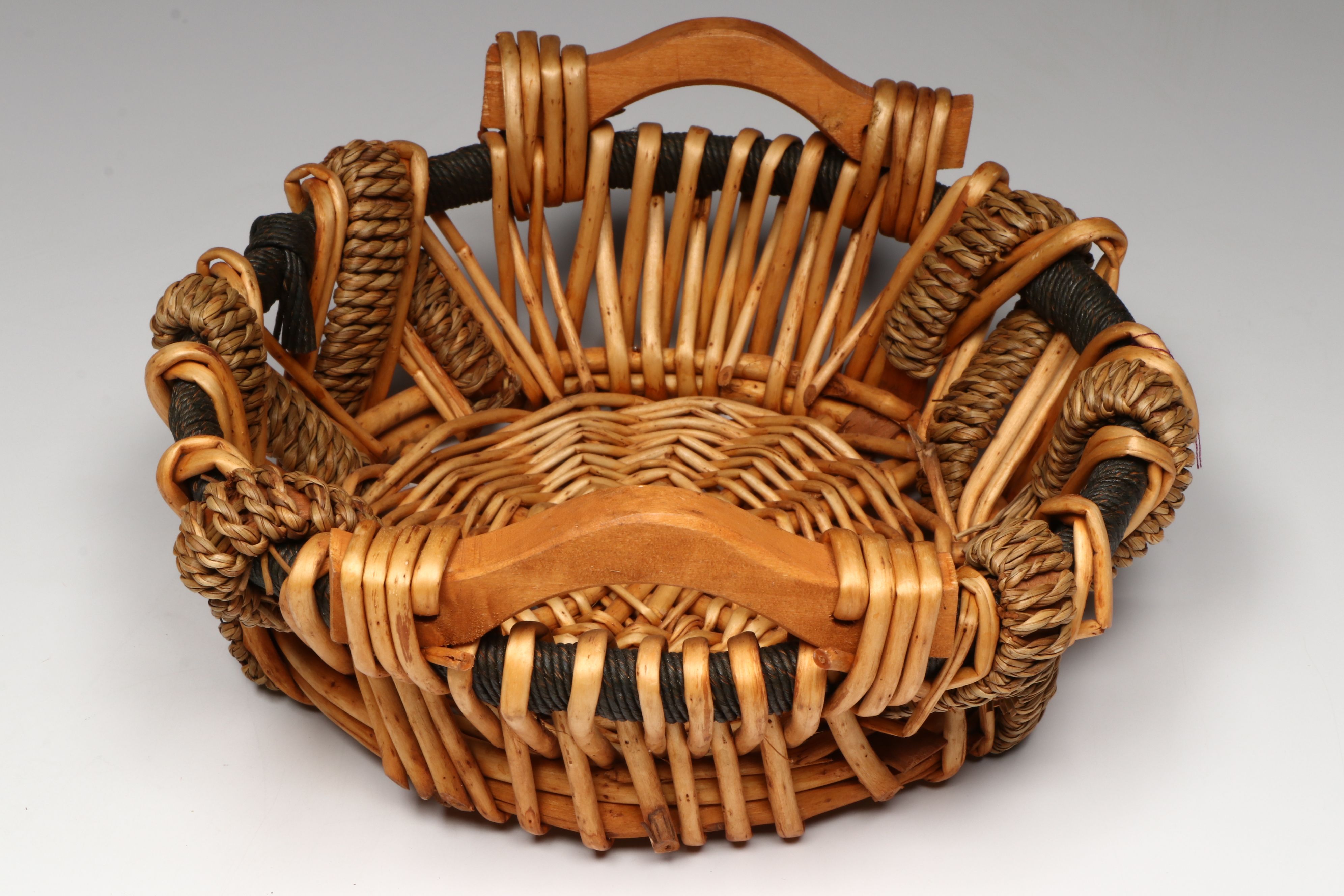 Polish Wicker Monkey with Handled Basket and Other Basketry Figurines