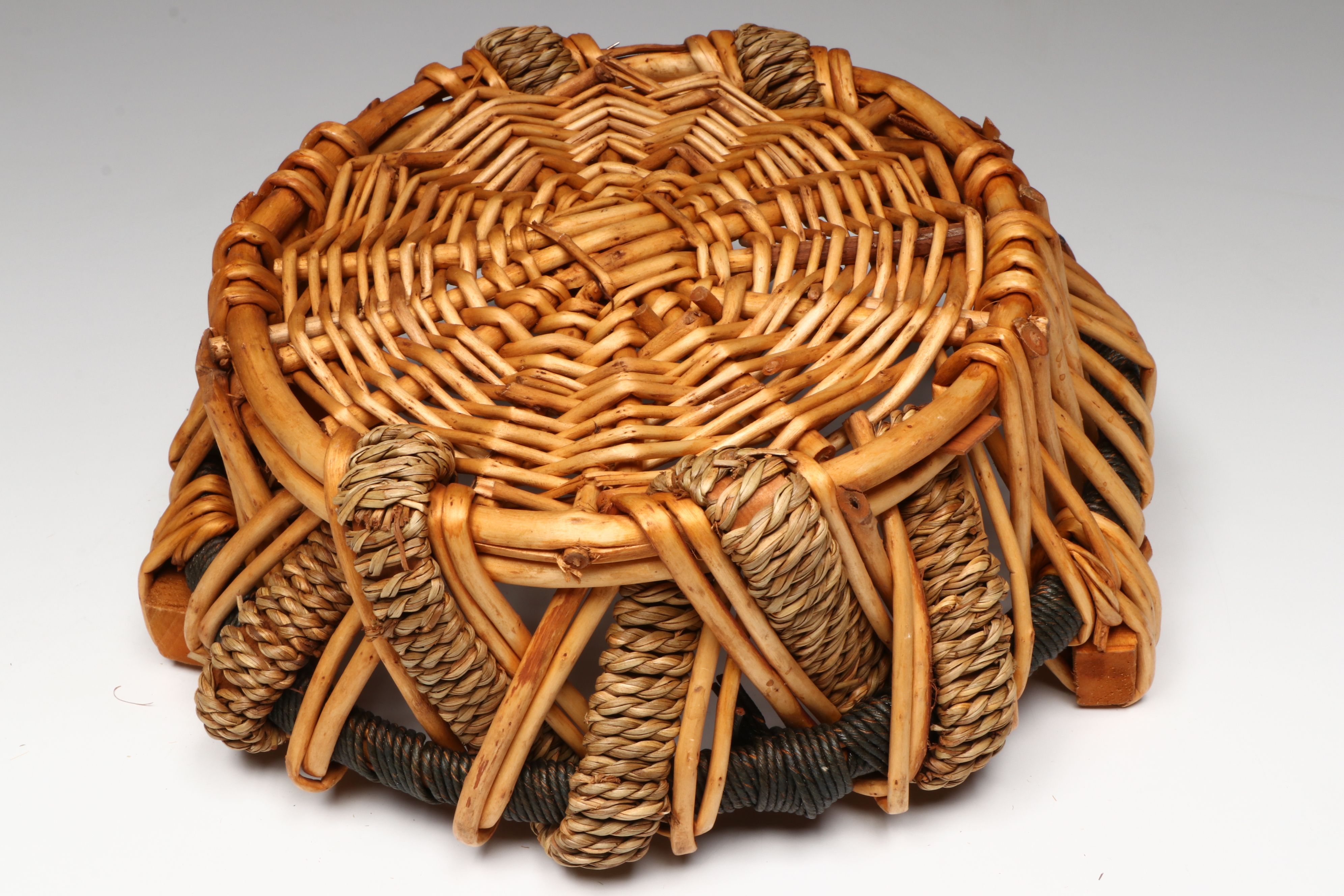 Polish Wicker Monkey with Handled Basket and Other Basketry Figurines