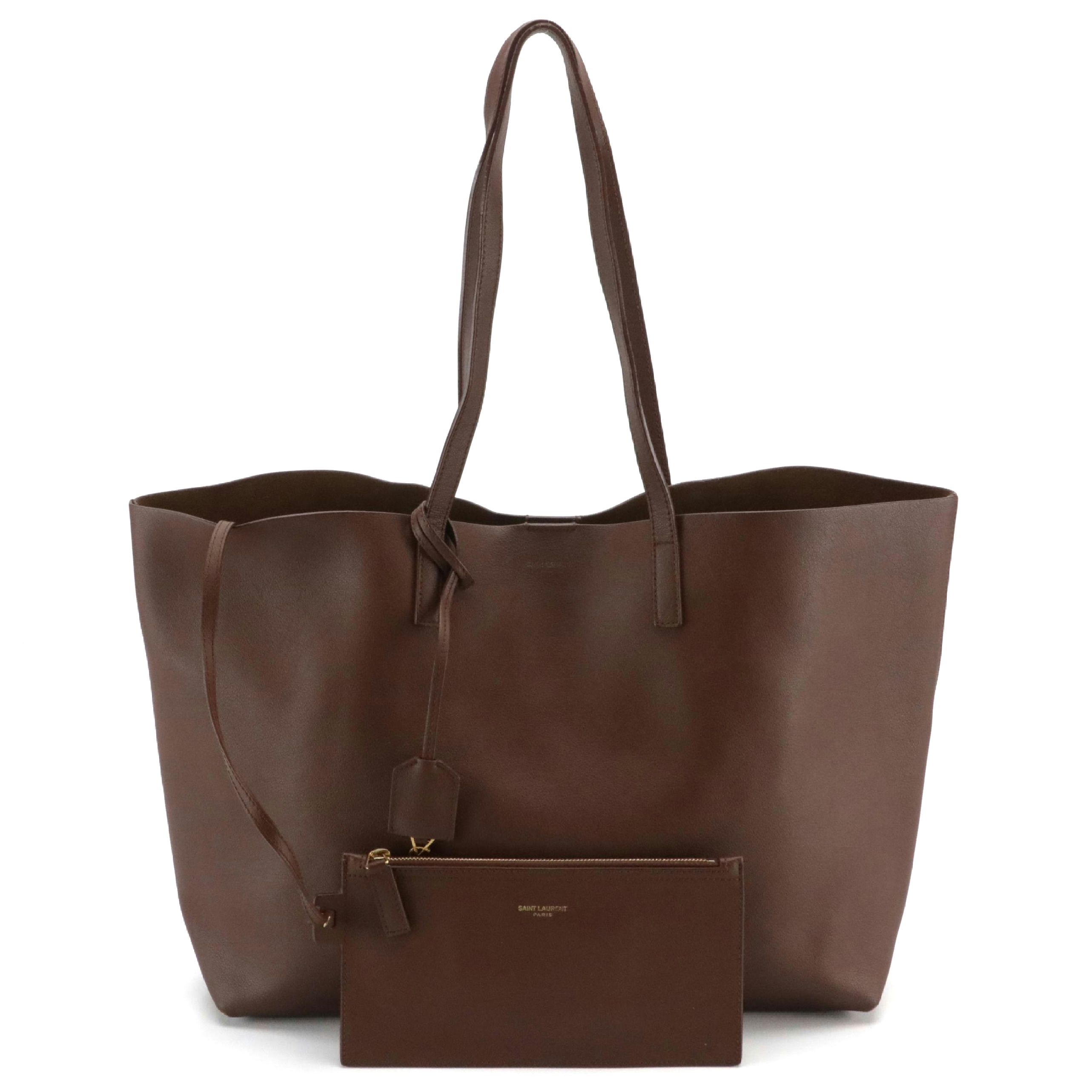 Saint Laurent East West Shopper Tote in Chocolate Brown Calfskin Leather