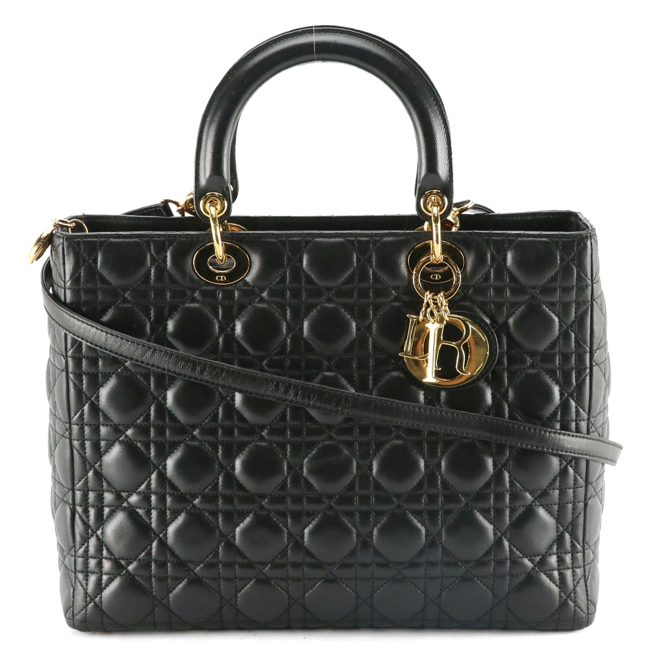 Christian Dior Lady Dior Two-Way Bag in Black Cannage Quilted Calfskin Leather