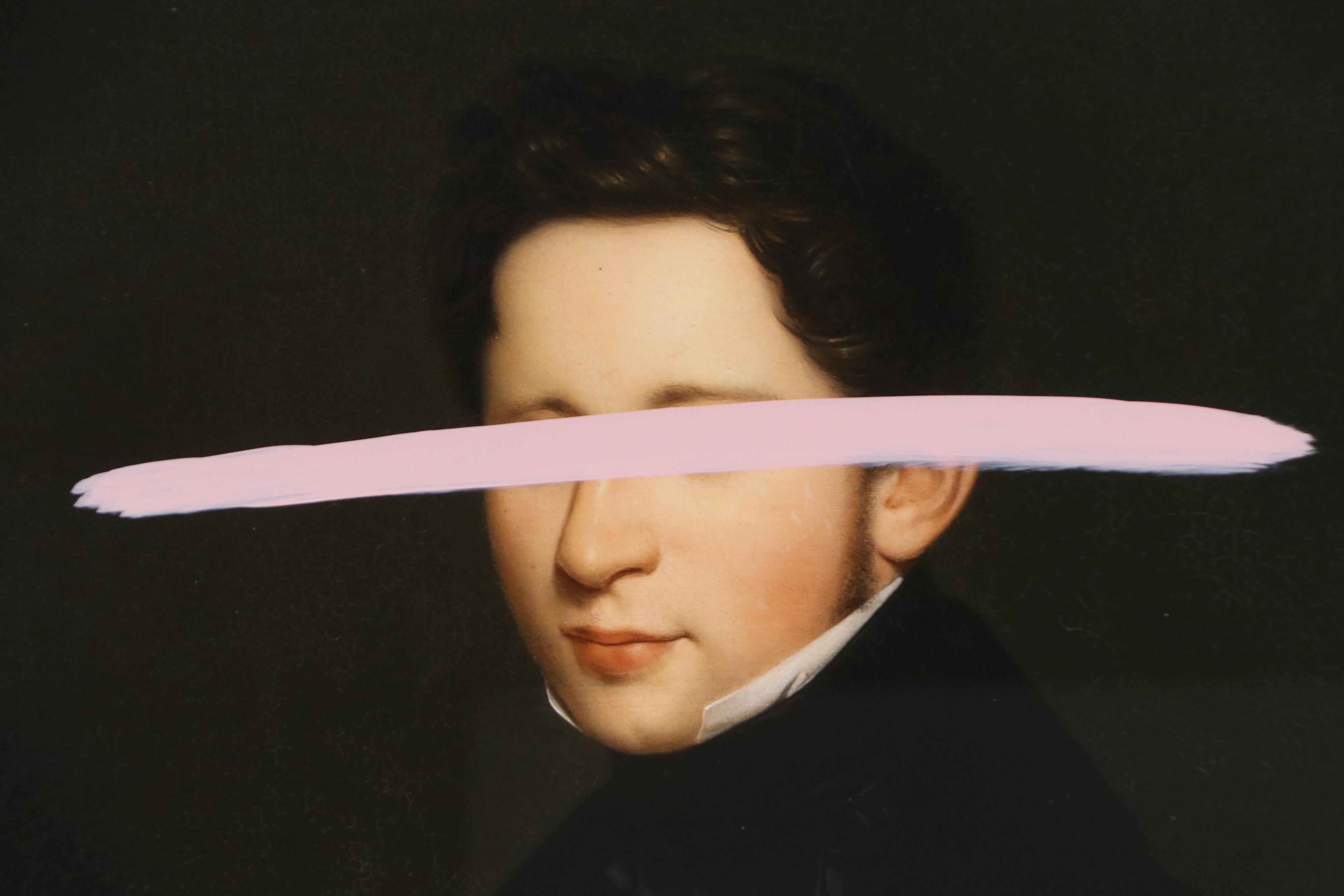 Josh Young Altered Mixed Media Portrait "Eugene in Blush"