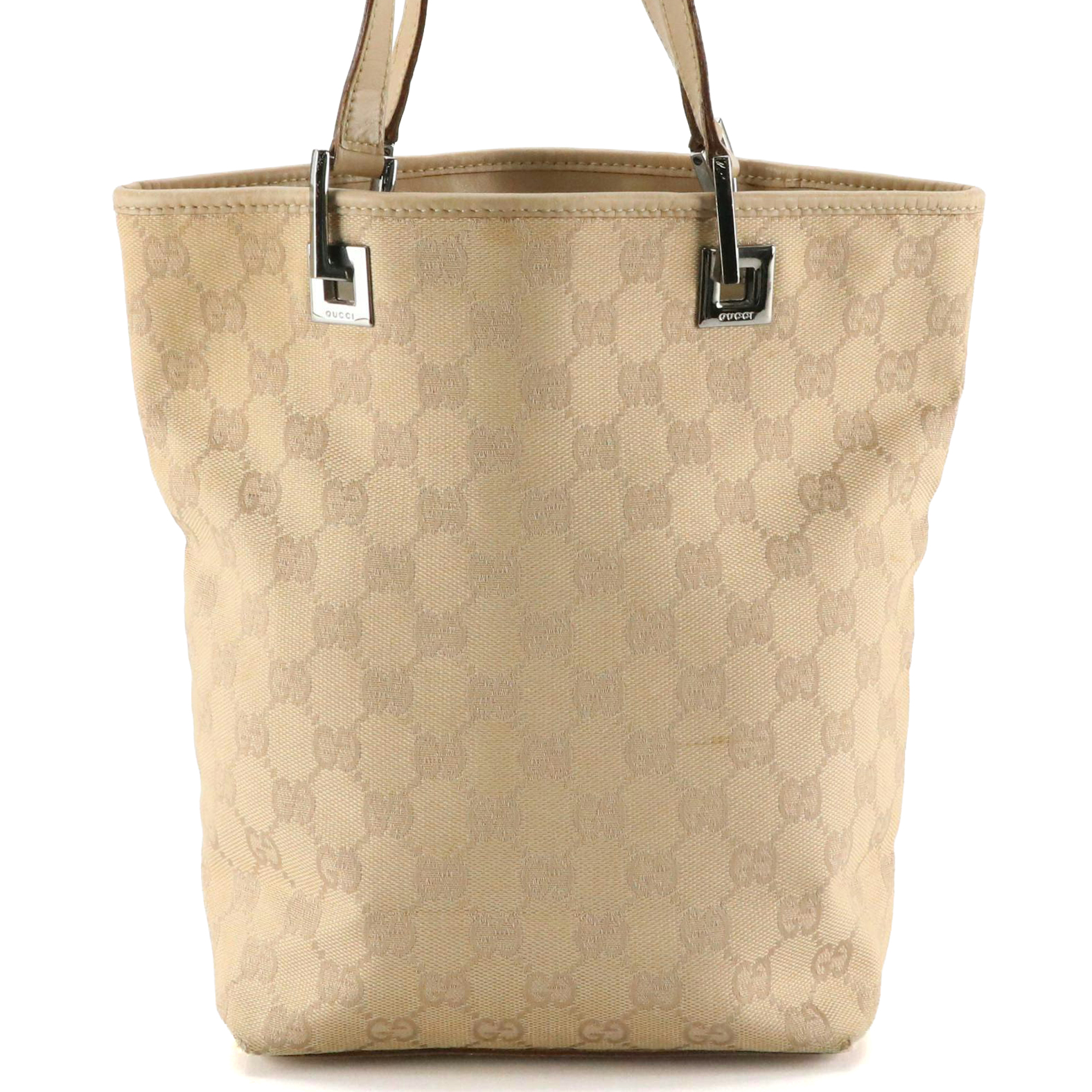 Gucci Small Bucket Tote in Beige GG Canvas with Calfskin Leather Trim
