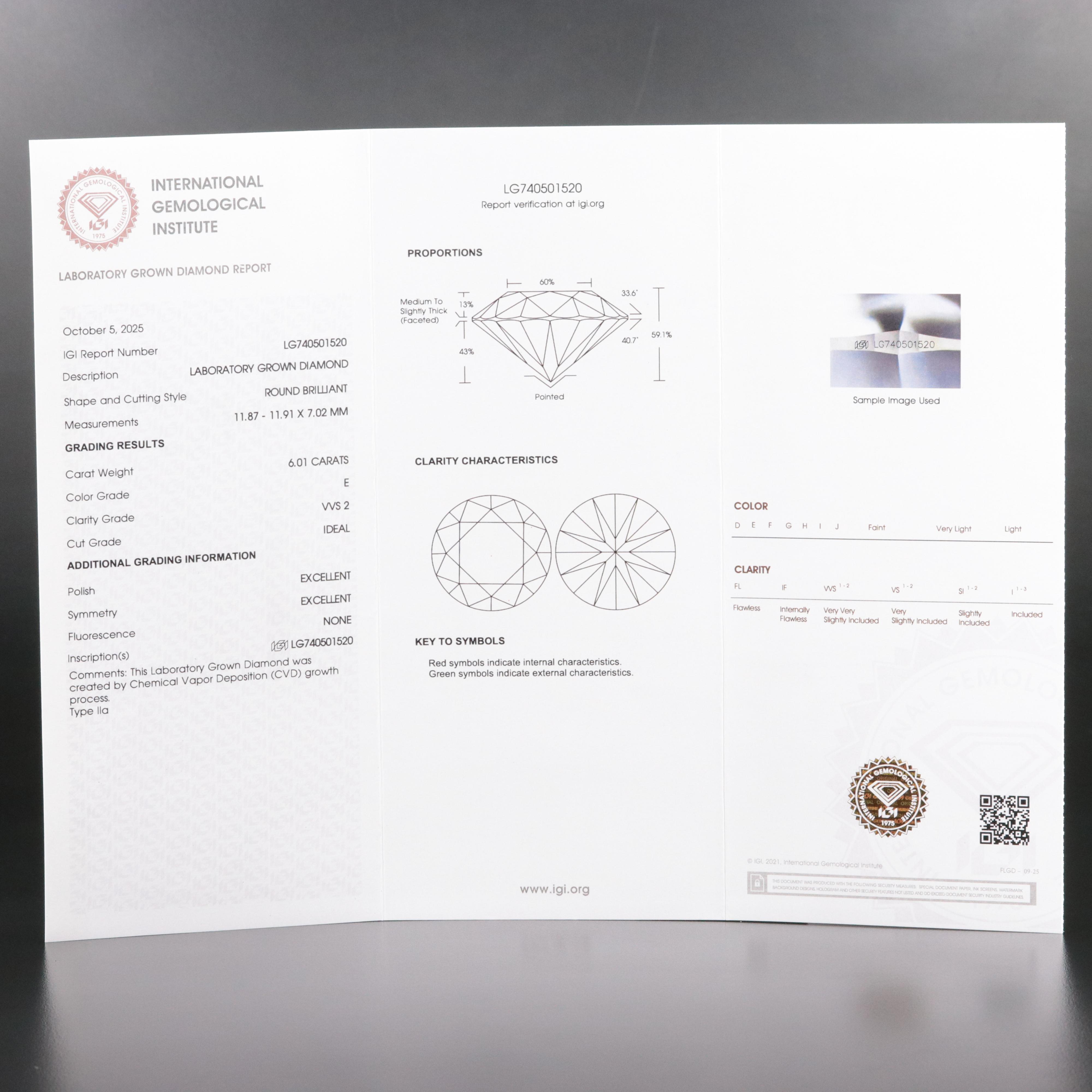 18K 6.04 CT Lab Grown Diamond Solitaire Ring with IGI Report