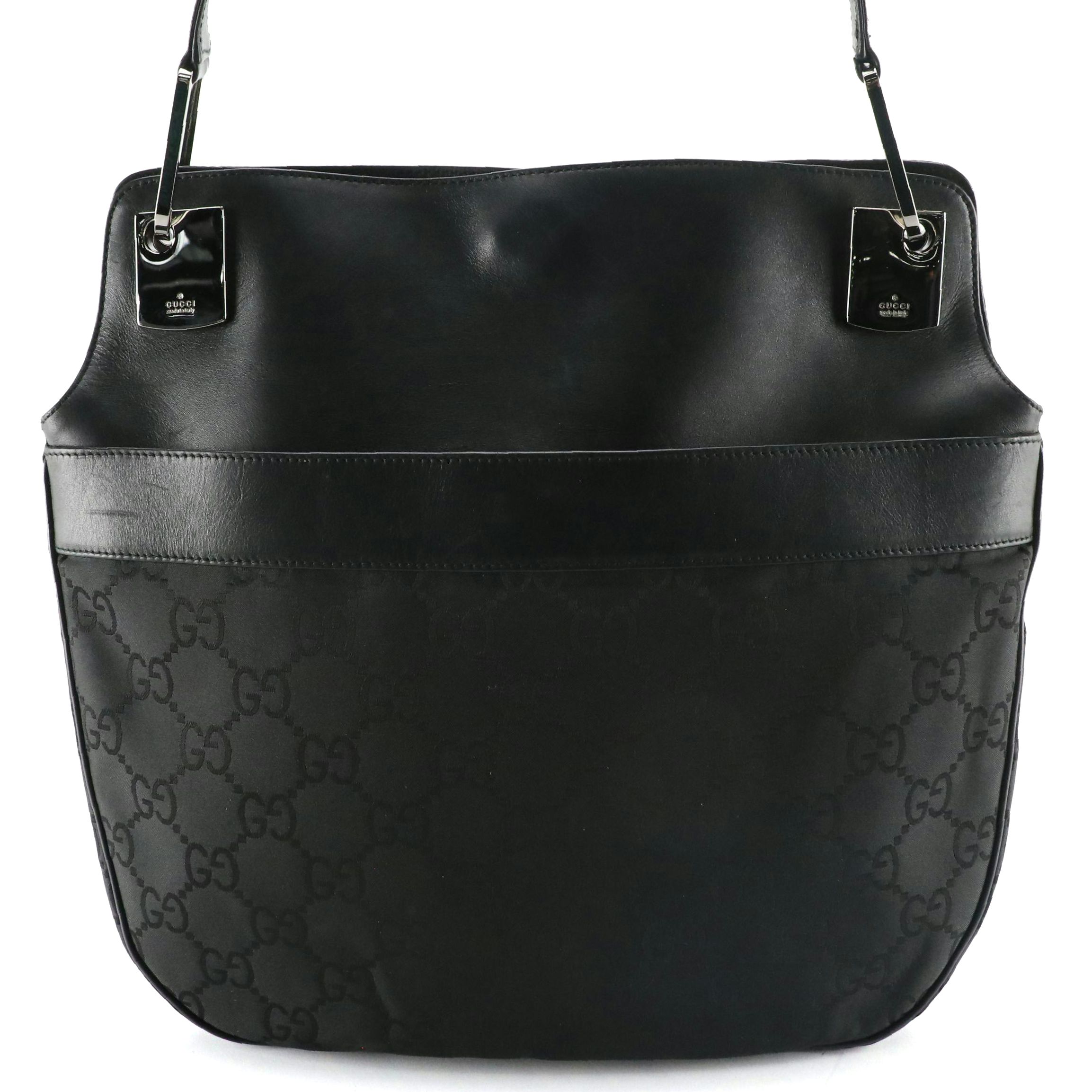 Gucci Black GG Jacquard and Leather Shoulder Bag