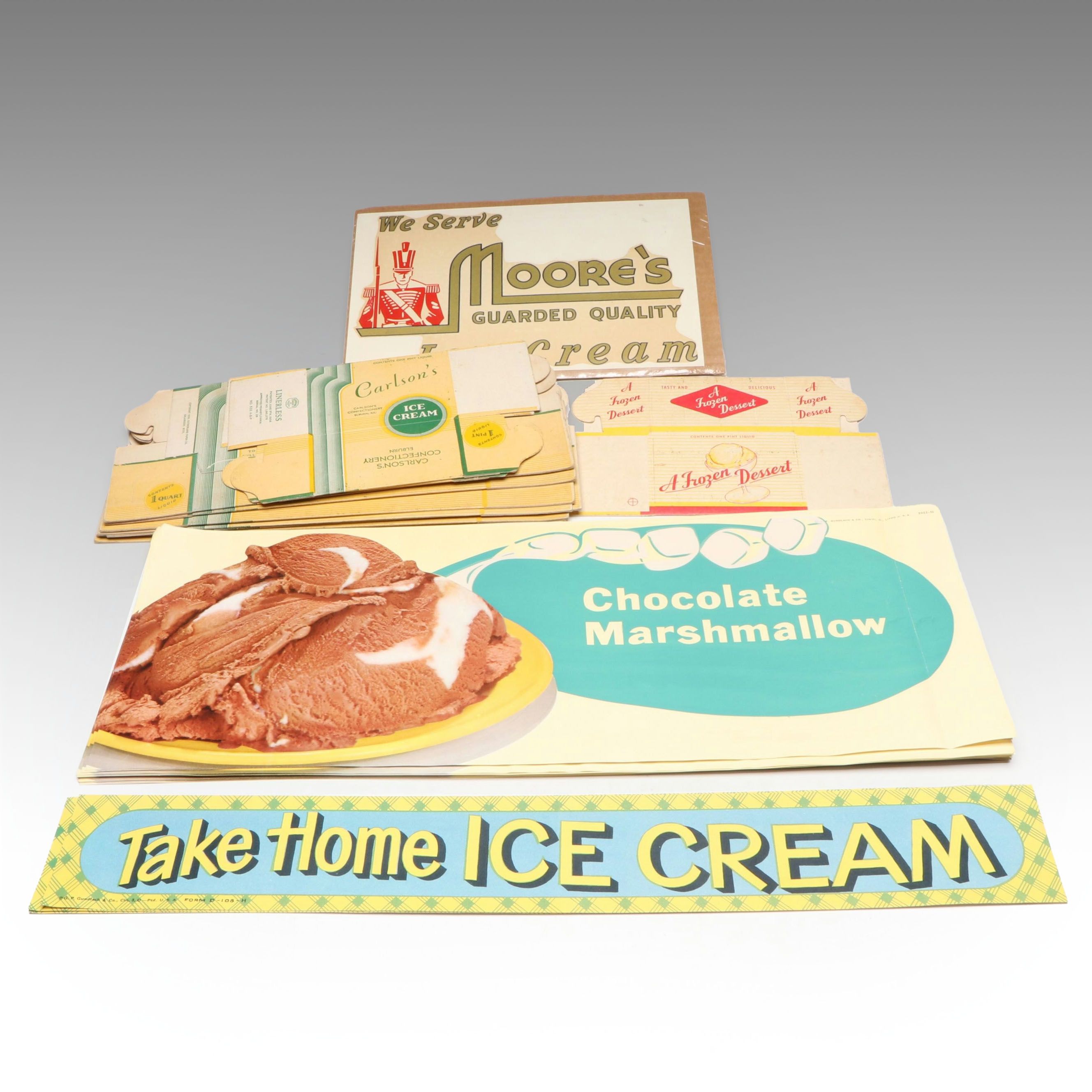 Carlson's Ice Cream Cartons with Posters and More, Mid-20th Century