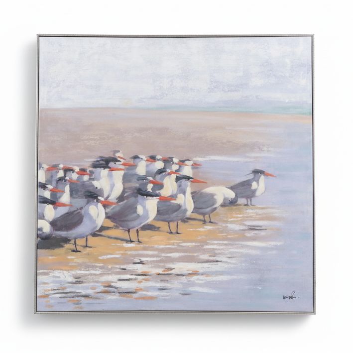 Hand-Embellished Giclée of Coastal Scene with Royal Terns, 21st Century