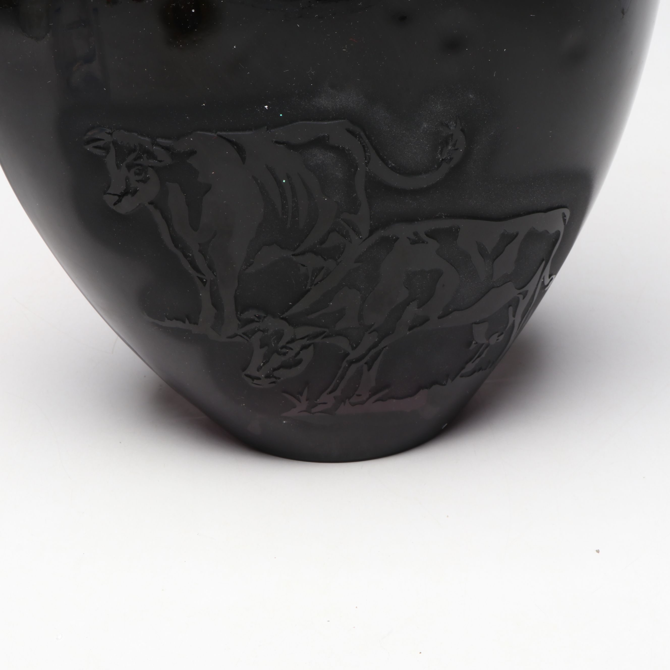 Kelsey Murphy for Pilgrim "Black Aurora" Etched Vase with Amber Glass Vessel