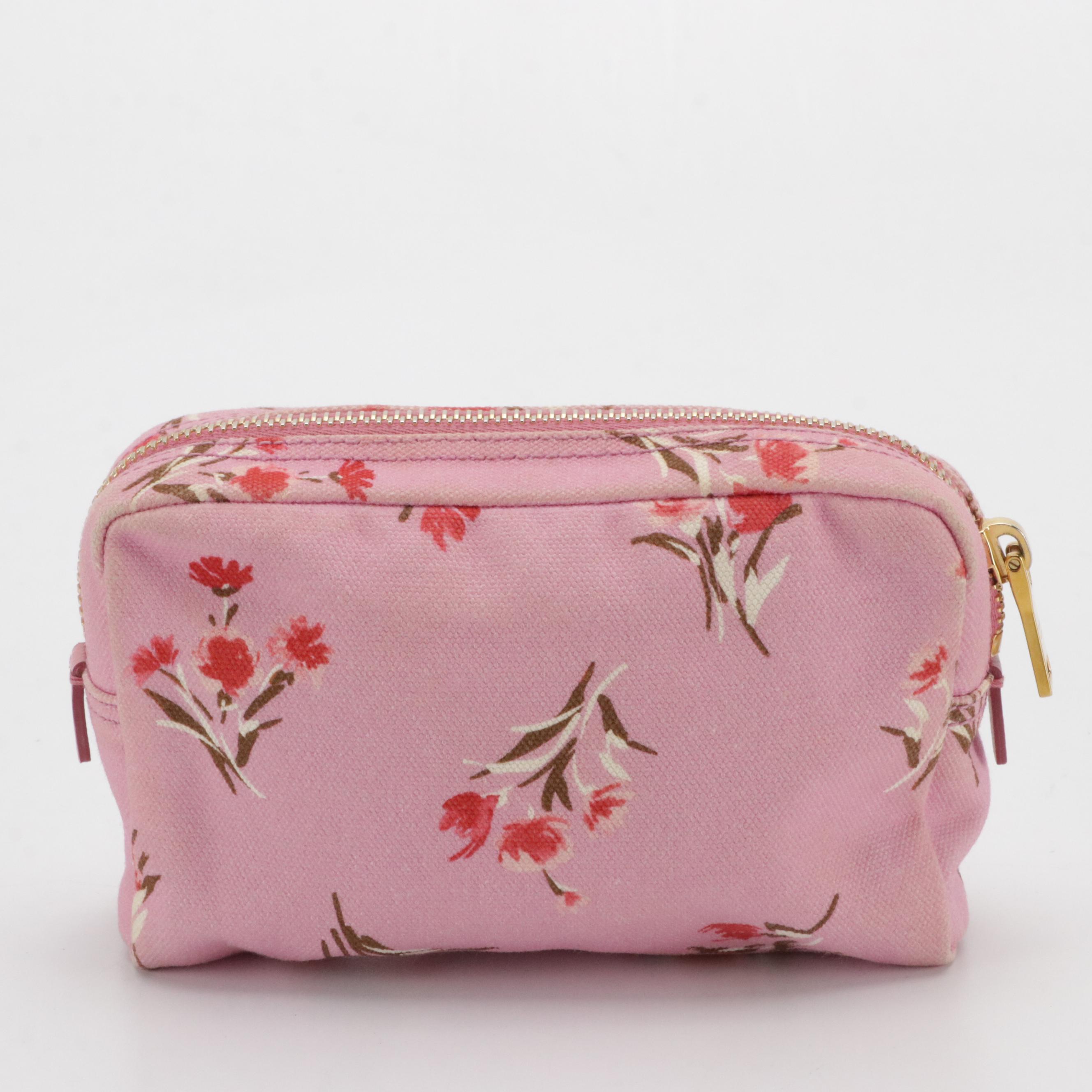 Prada Pink Floral Printed Canvas Zip Pouch