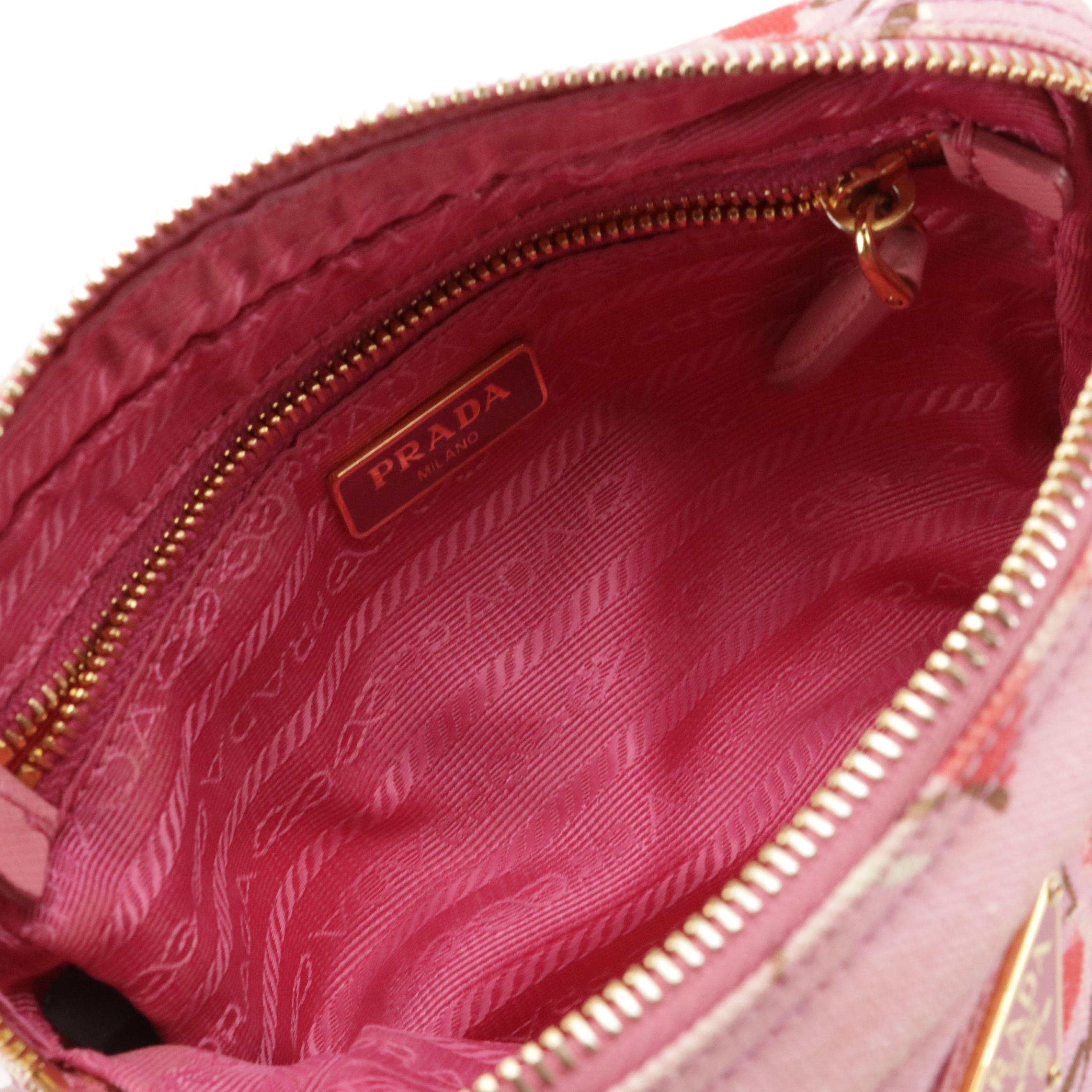 Prada Pink Floral Printed Canvas Zip Pouch