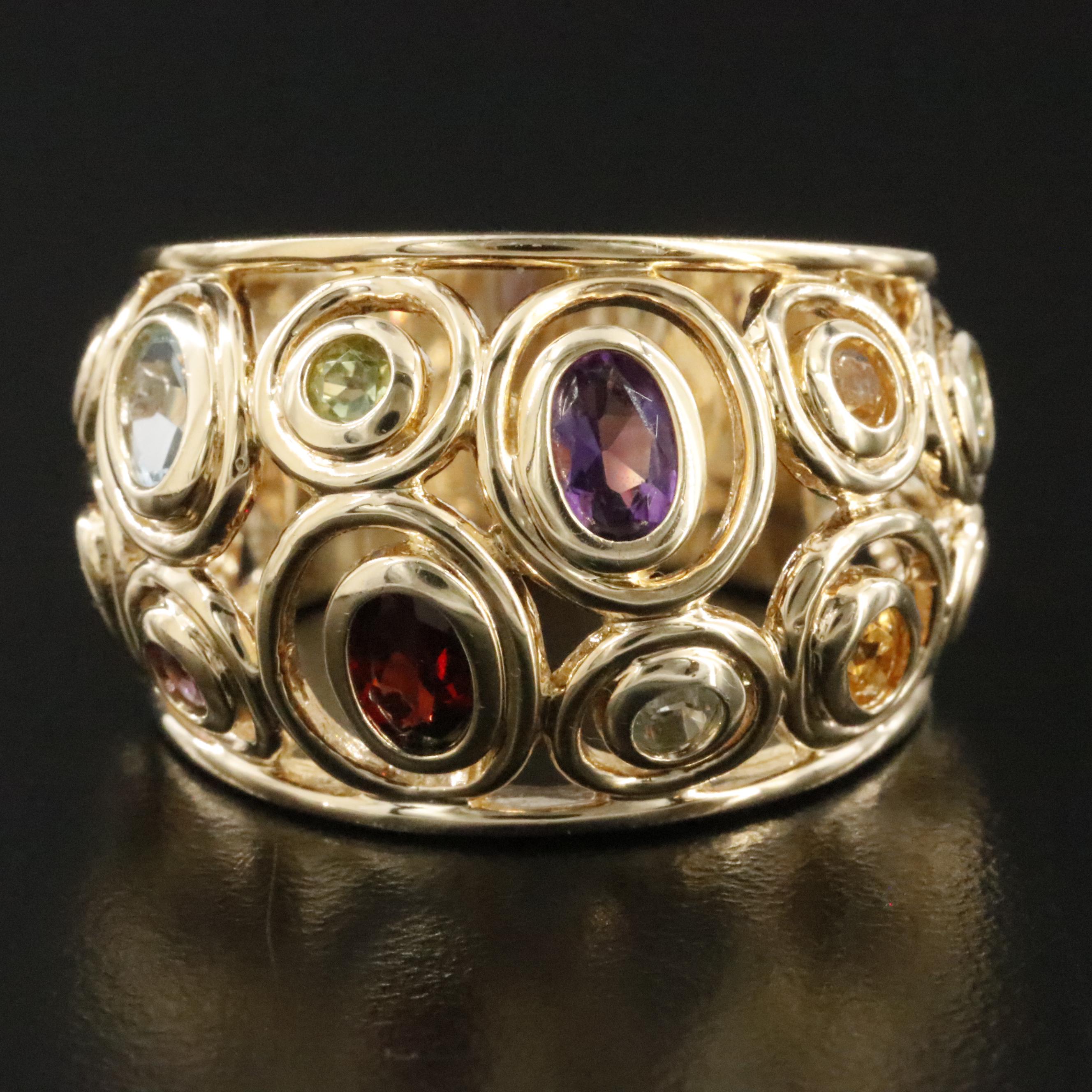 Sterling Gemstone Scroll Dome Ring