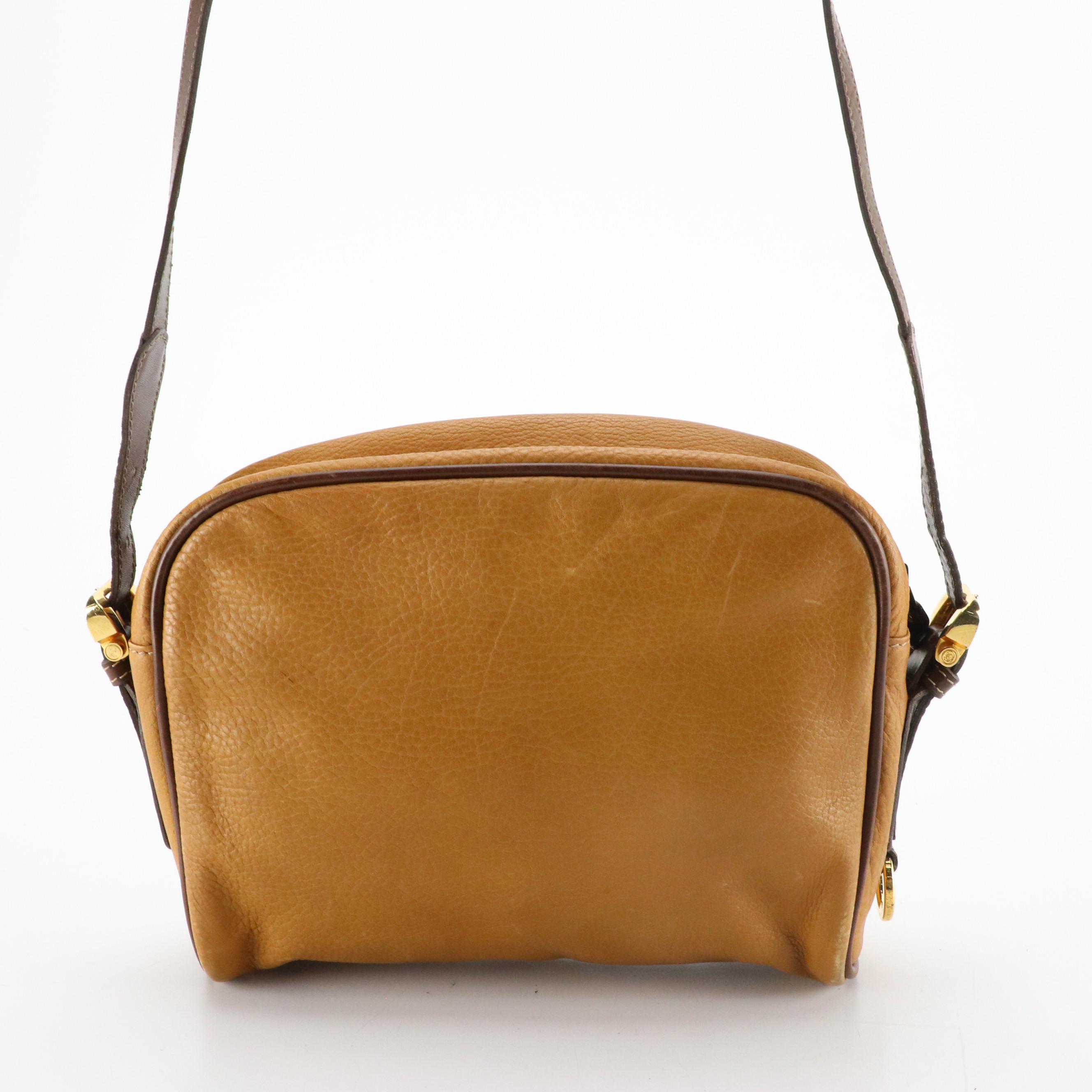 Loewe Vintage Zippered Crossbody Bag in Tan Calfskin and Brown Lambskin Leather