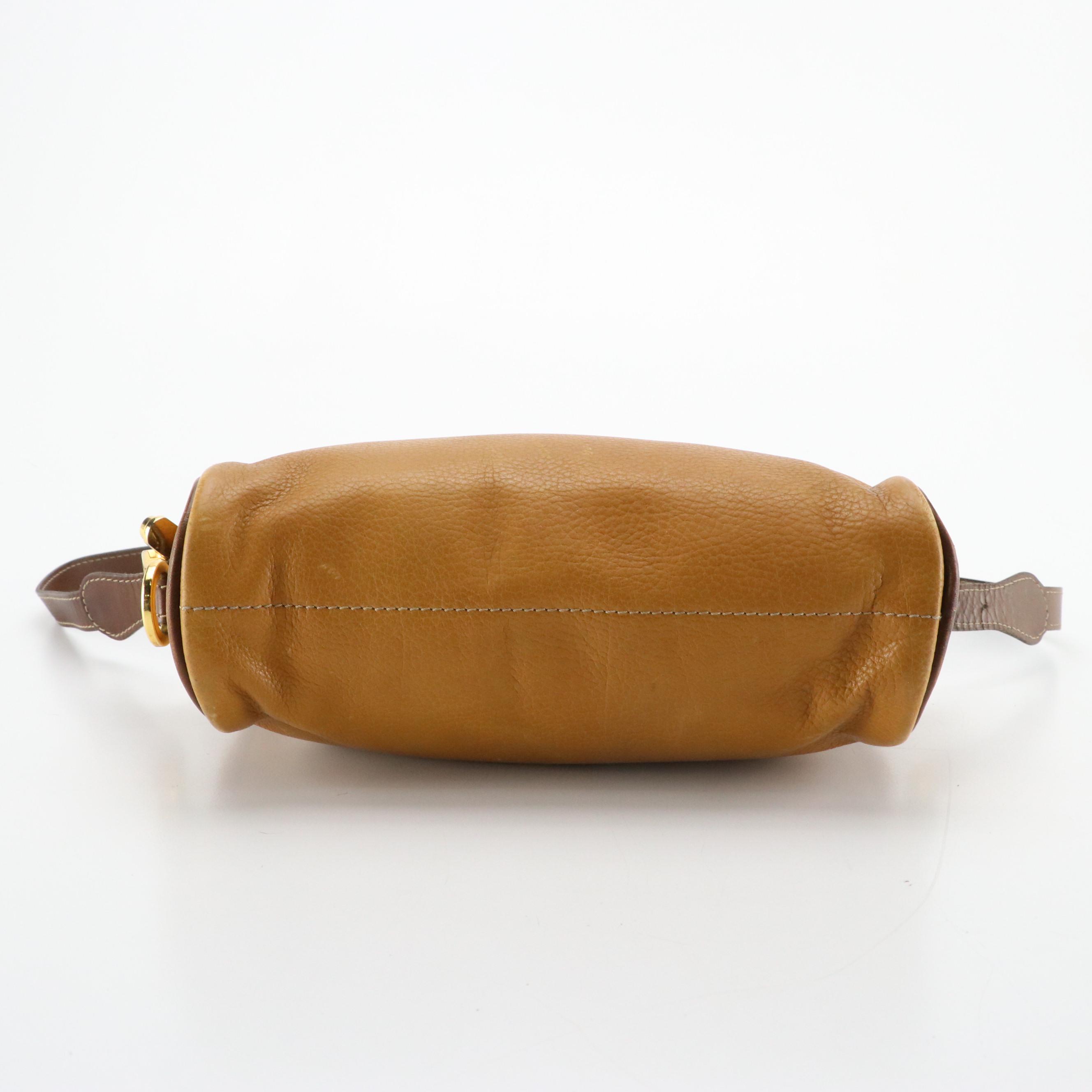 Loewe Vintage Zippered Crossbody Bag in Tan Calfskin and Brown Lambskin Leather