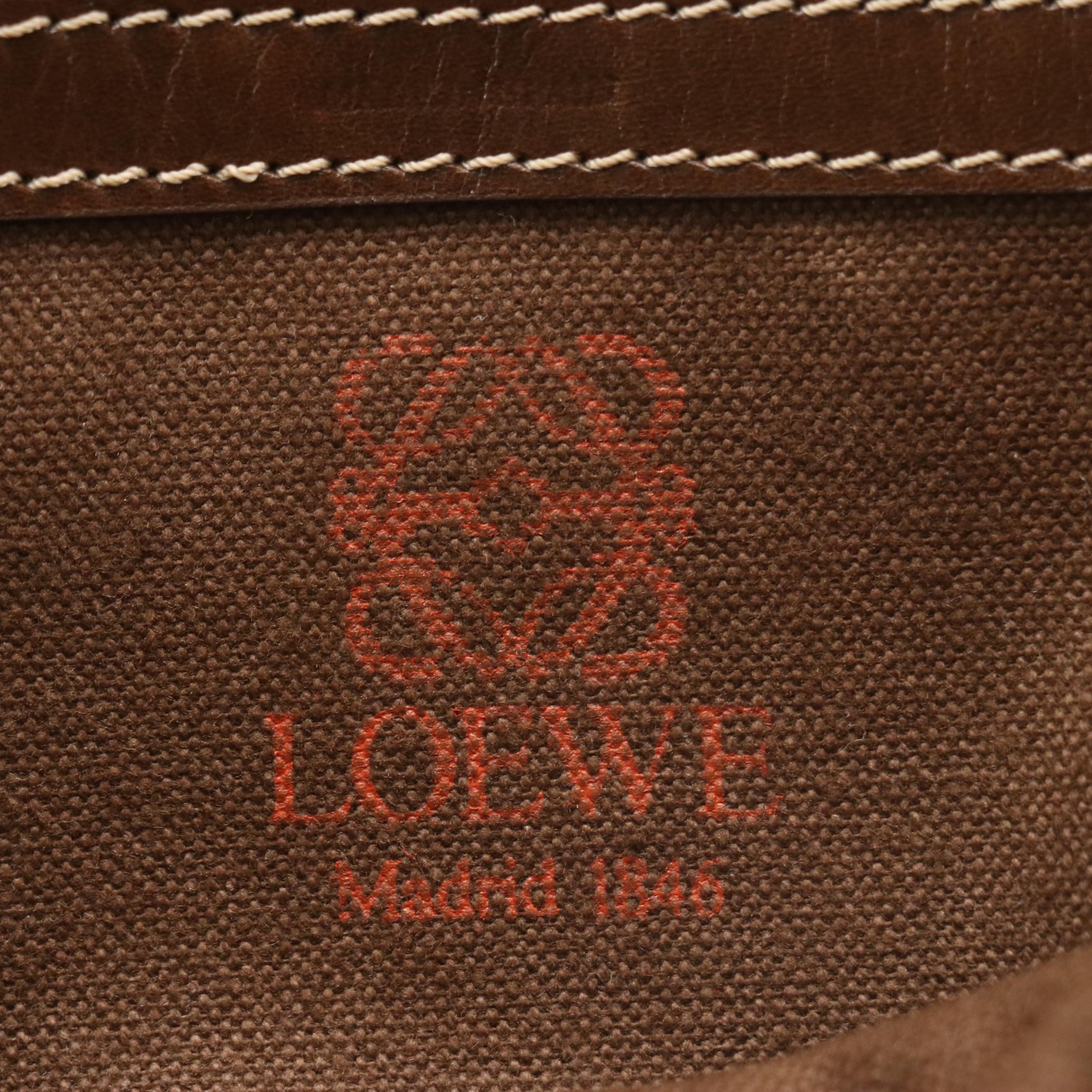 Loewe Vintage Zippered Crossbody Bag in Tan Calfskin and Brown Lambskin Leather