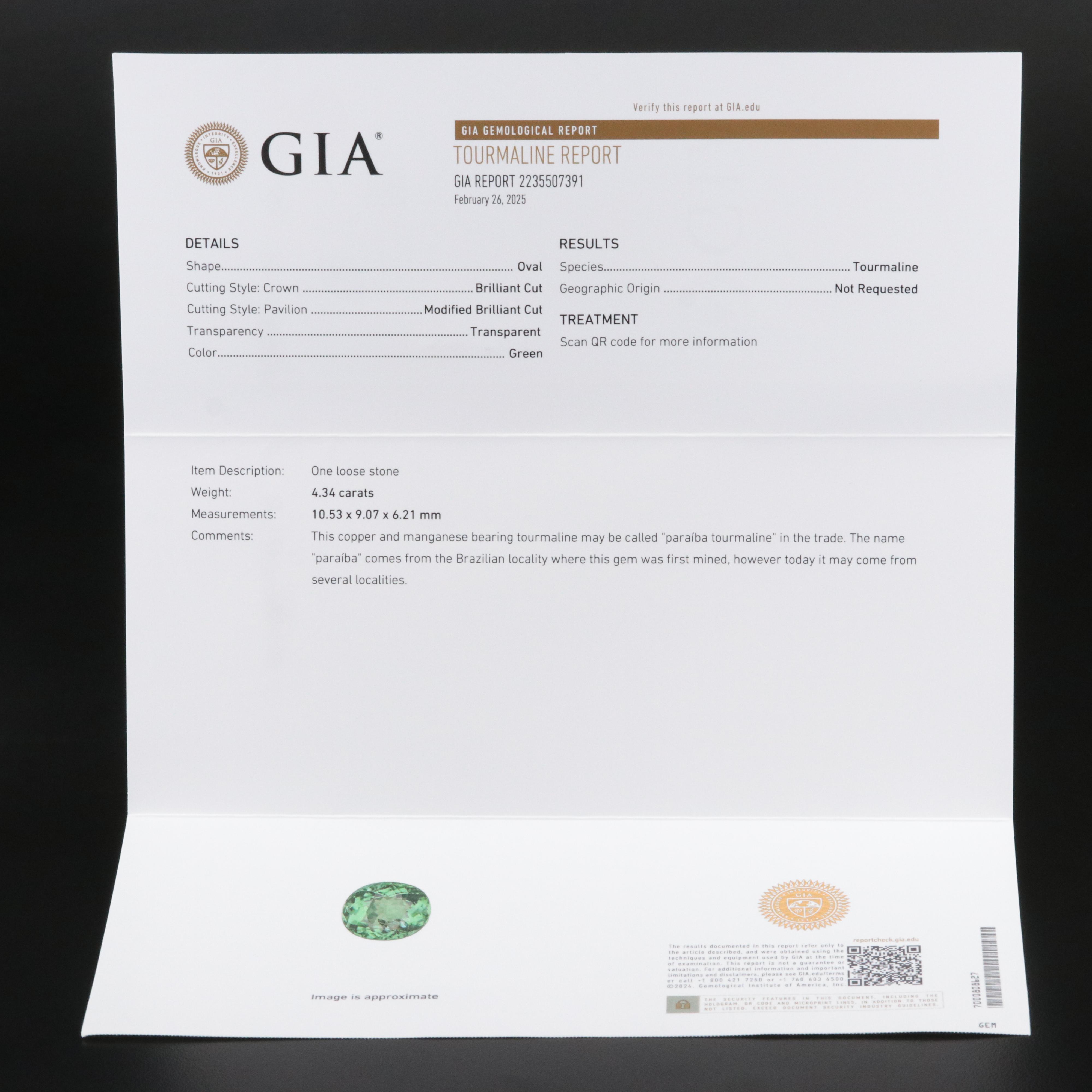 14K 4.34 CT Paraiba Tourmaline and 1.15 CTW Diamond Ring with GIA Report