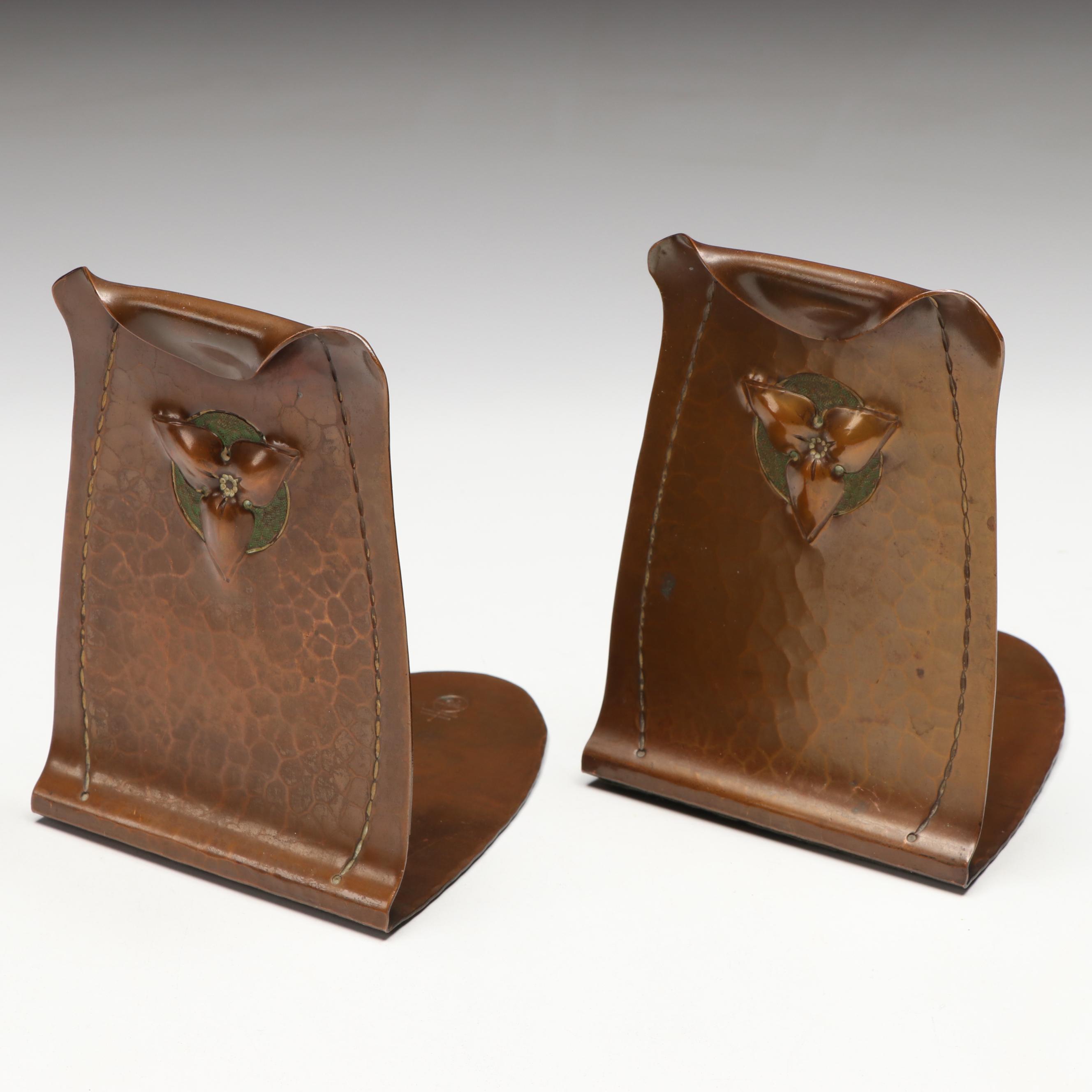 Roycroft Arts & Crafts Copper Bookends, Early 20th Century