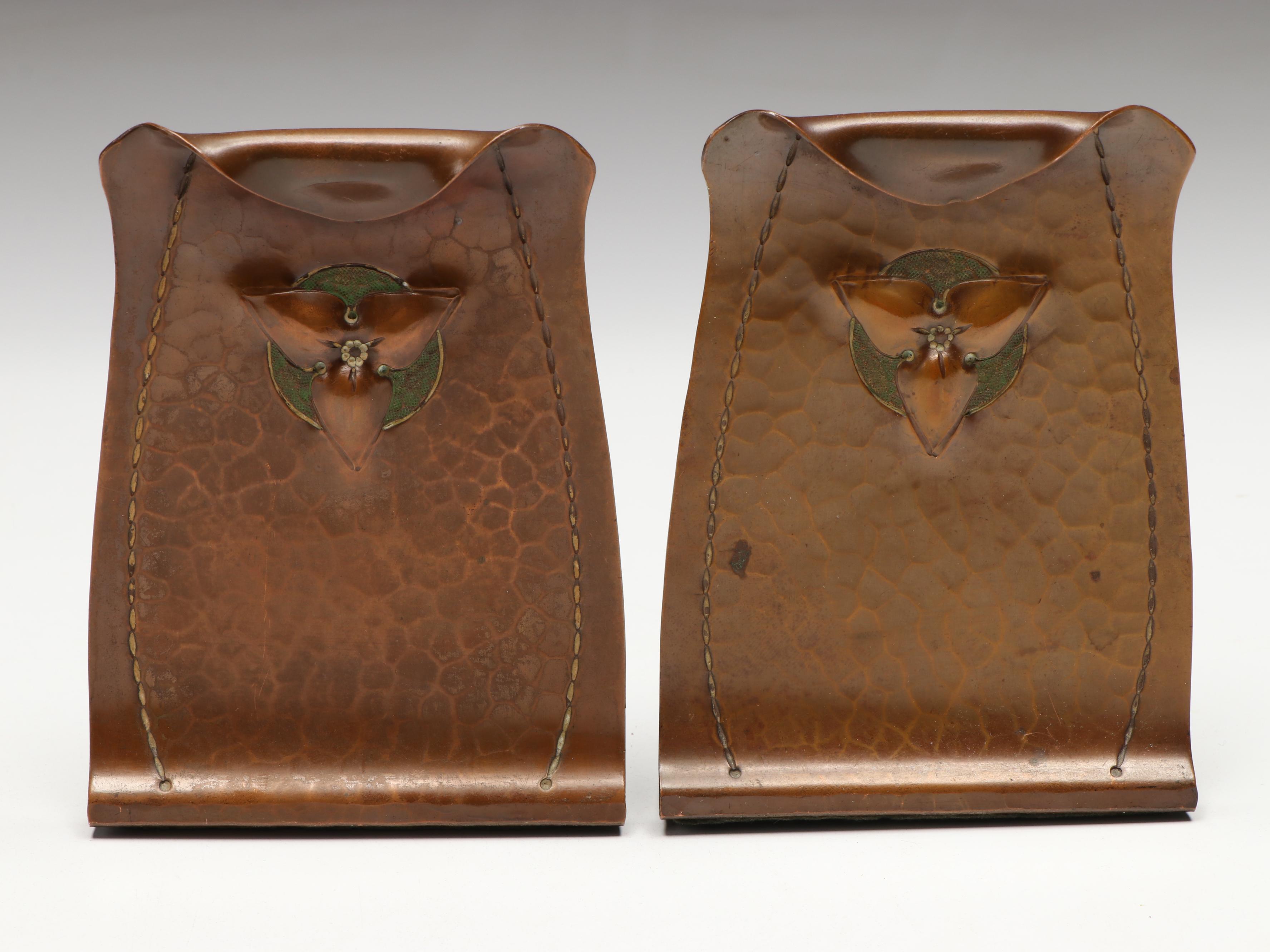 Roycroft Arts & Crafts Copper Bookends, Early 20th Century