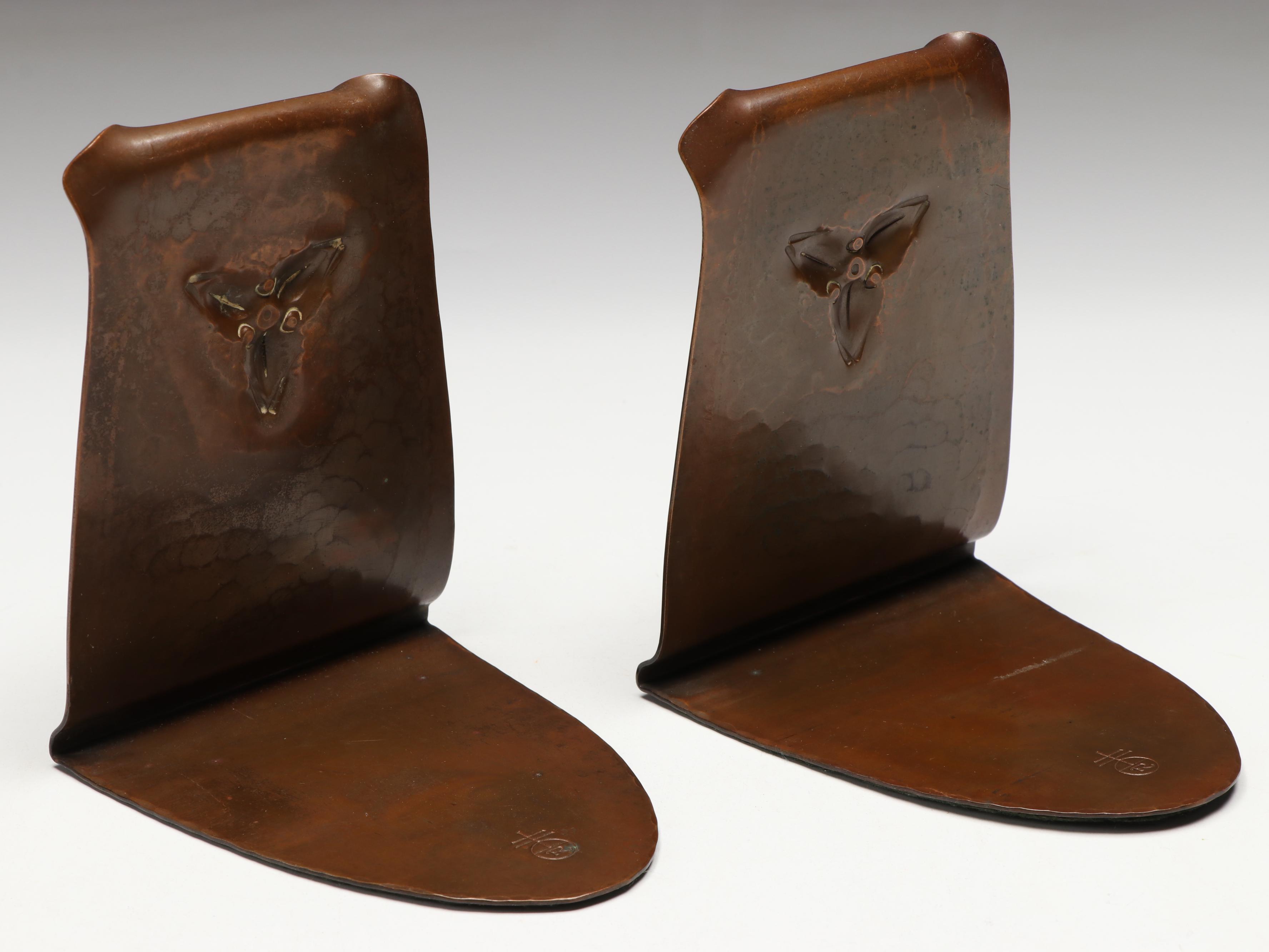 Roycroft Arts & Crafts Copper Bookends, Early 20th Century