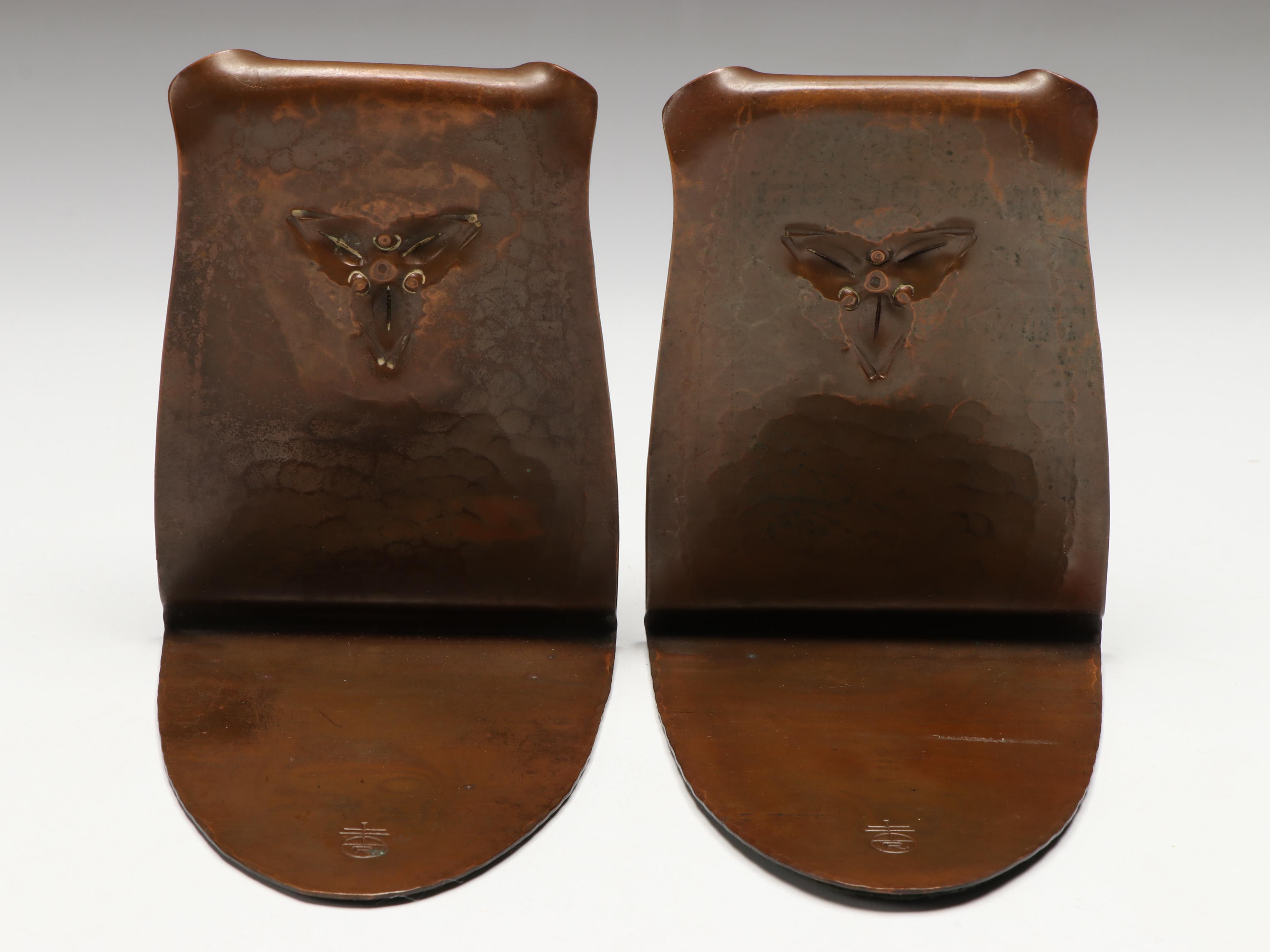 Roycroft Arts & Crafts Copper Bookends, Early 20th Century