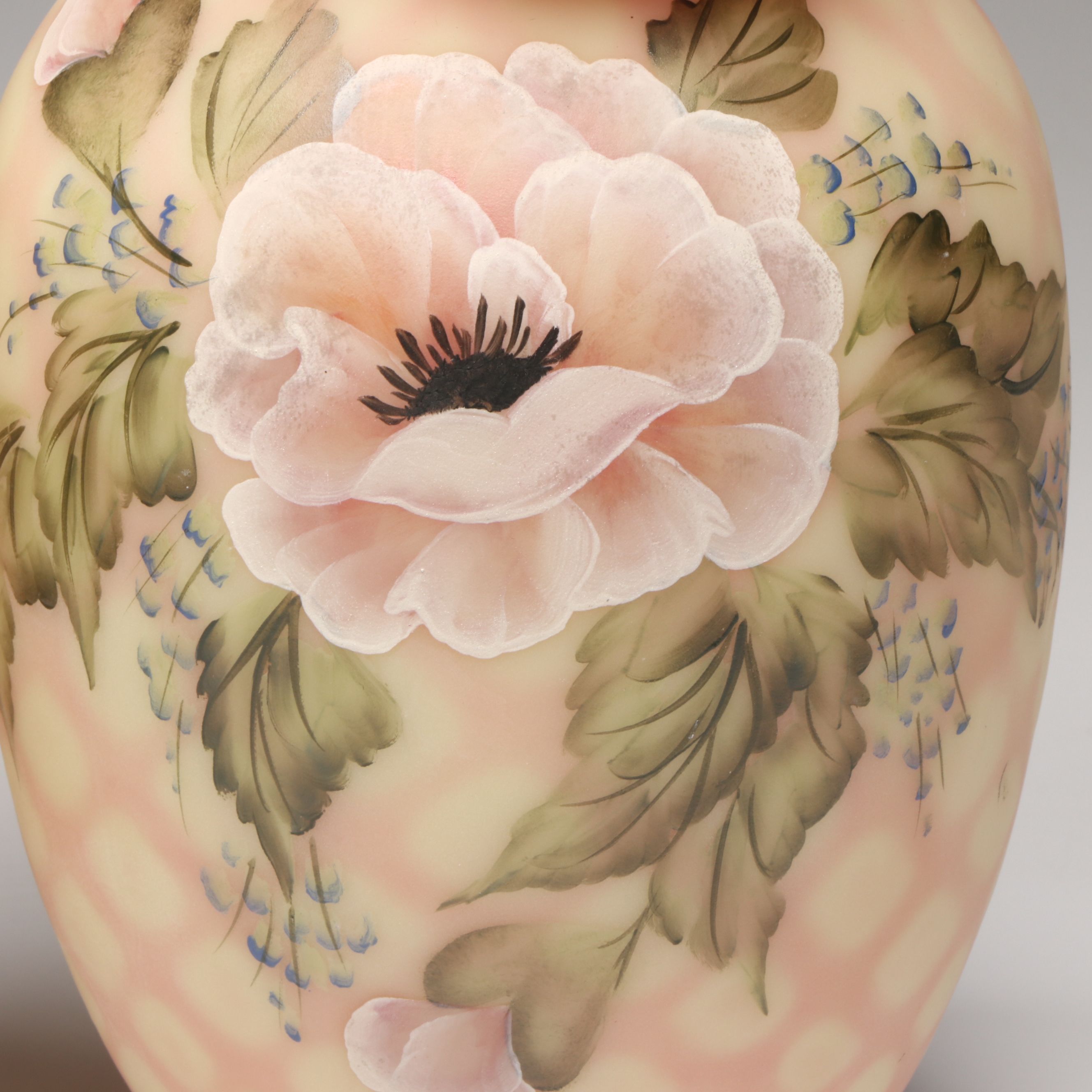 Fenton Hand-Painted Poppy Burmese Glass Vases