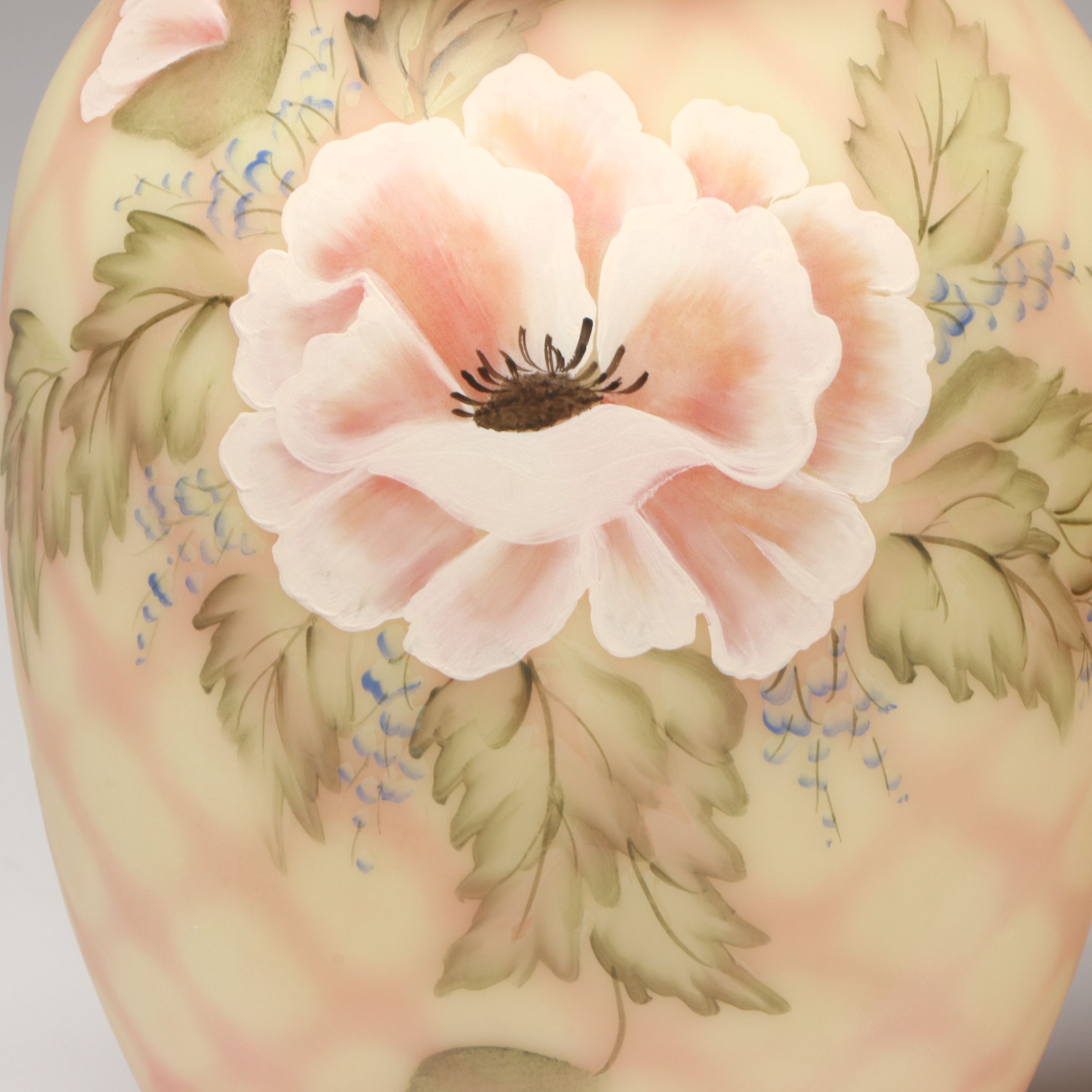 Fenton Hand-Painted Poppy Burmese Glass Vases