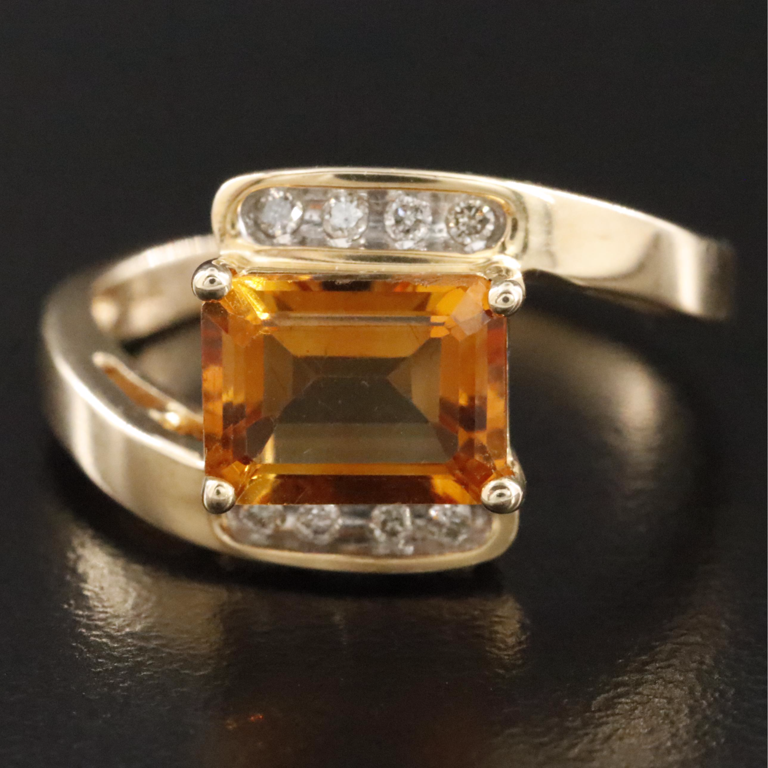 14K Citrine and Diamond Bypass Ring