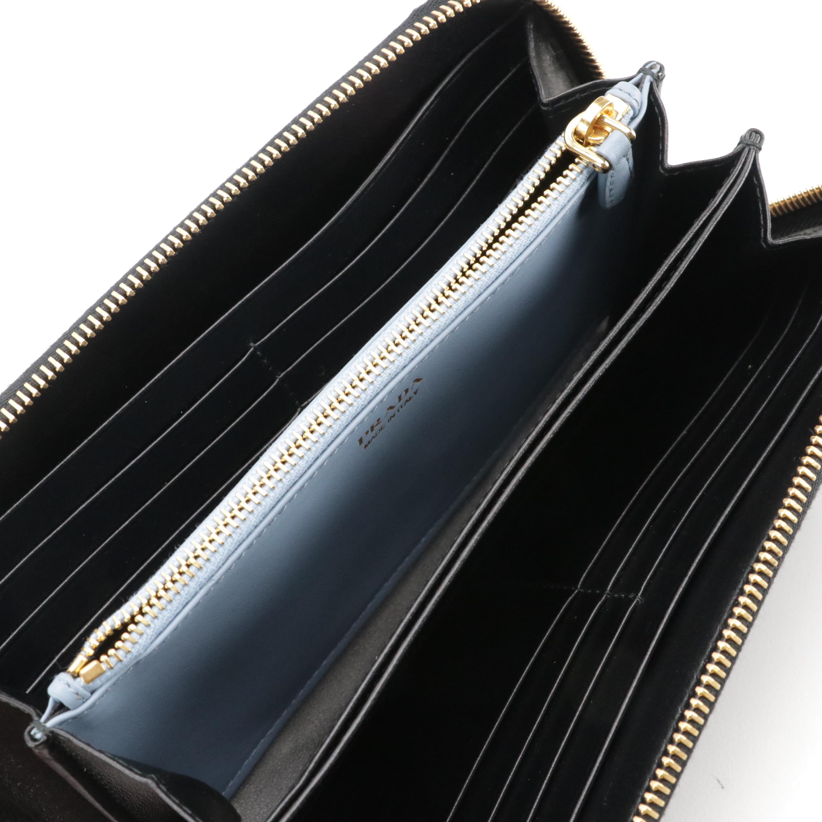 Prada City Sport Logo Zip Around Wallet in Calfskin Leather