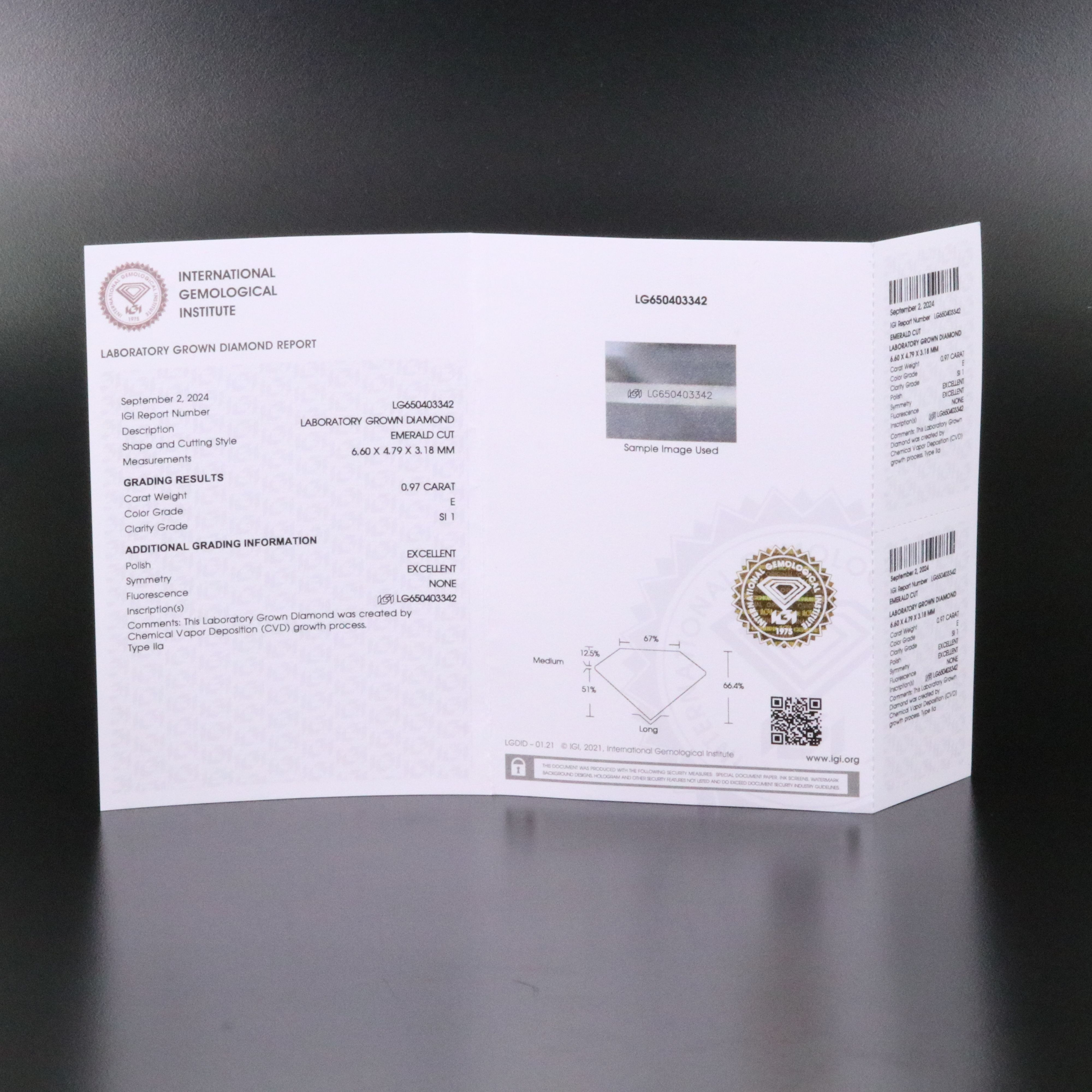 Loose 0.97 CT Lab Grown Diamond with IGI Report