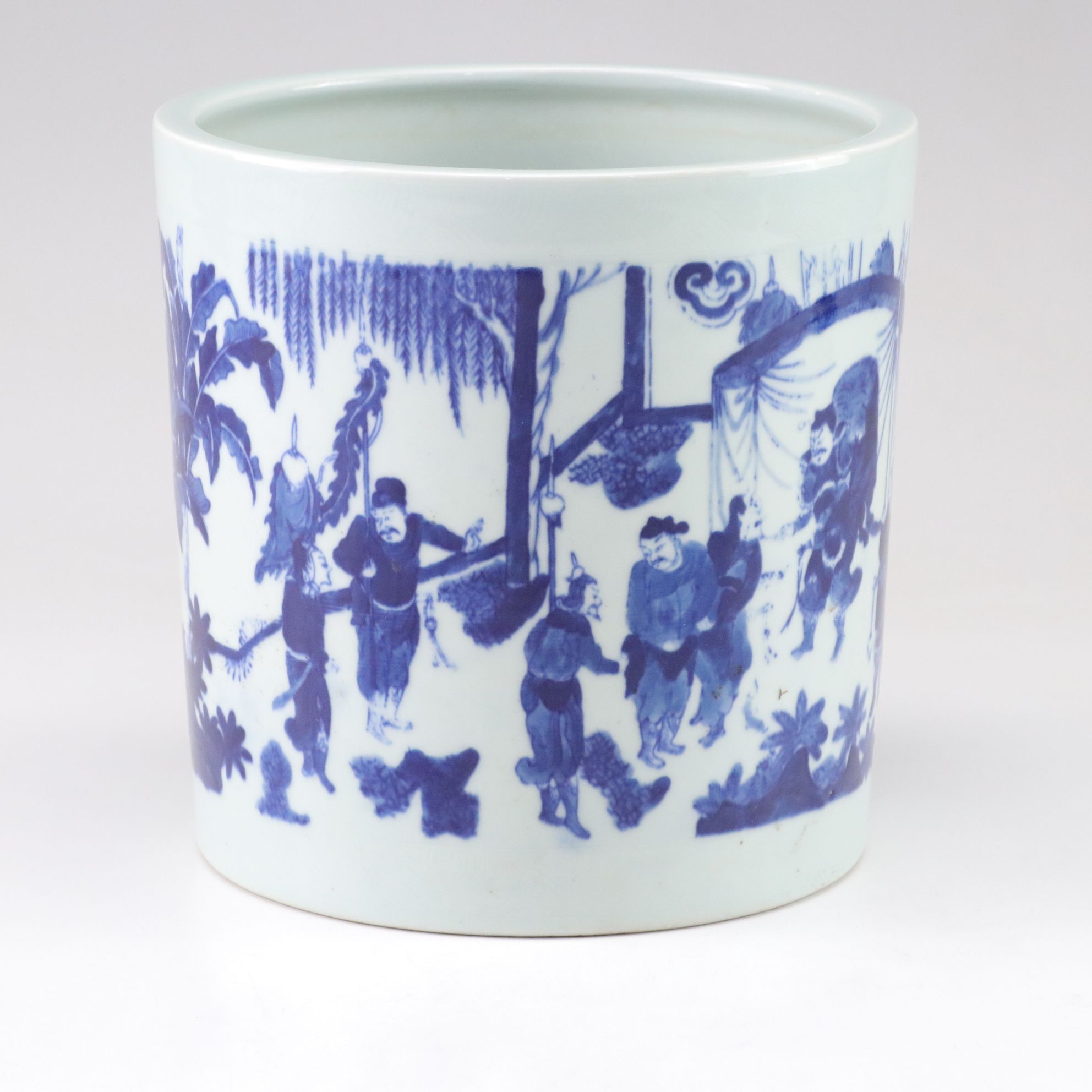 Chinese Late Qing Dynasty Porcelain Brush Pot with Kangxi Revival Mark, 20th C.