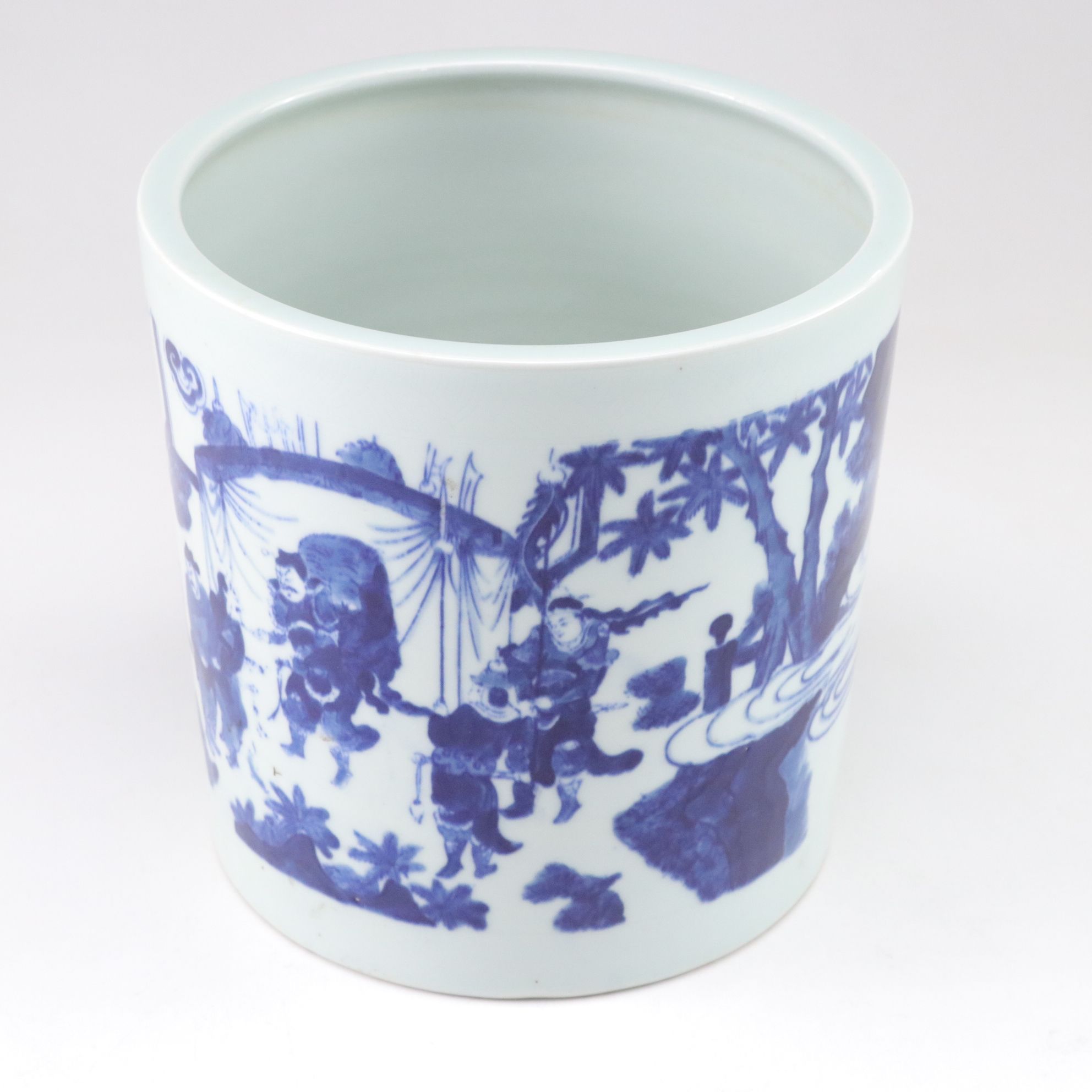 Chinese Late Qing Dynasty Porcelain Brush Pot with Kangxi Revival Mark, 20th C.