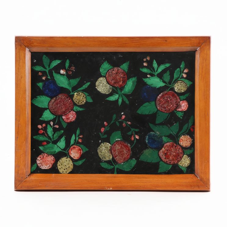 Reverse Glass Tinsel Painting of Fruit, Mid- to Late 19th Century