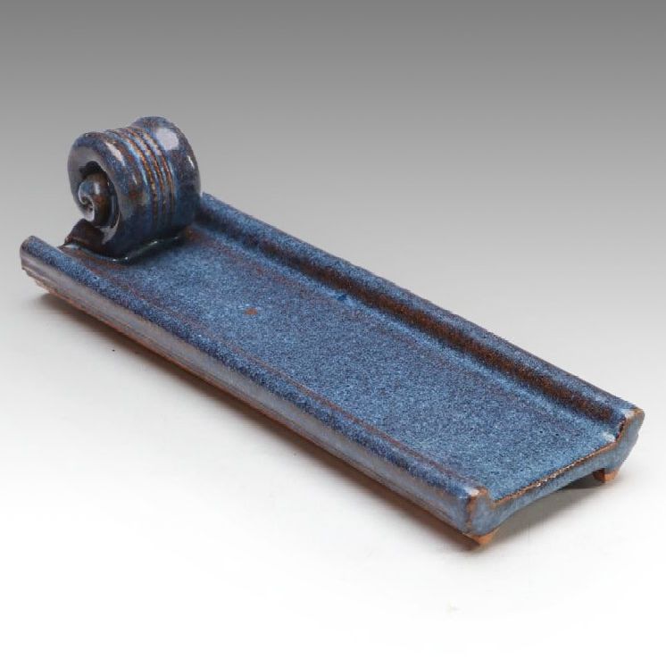 Blue Glazed Pottery Butter or Cheese Sled