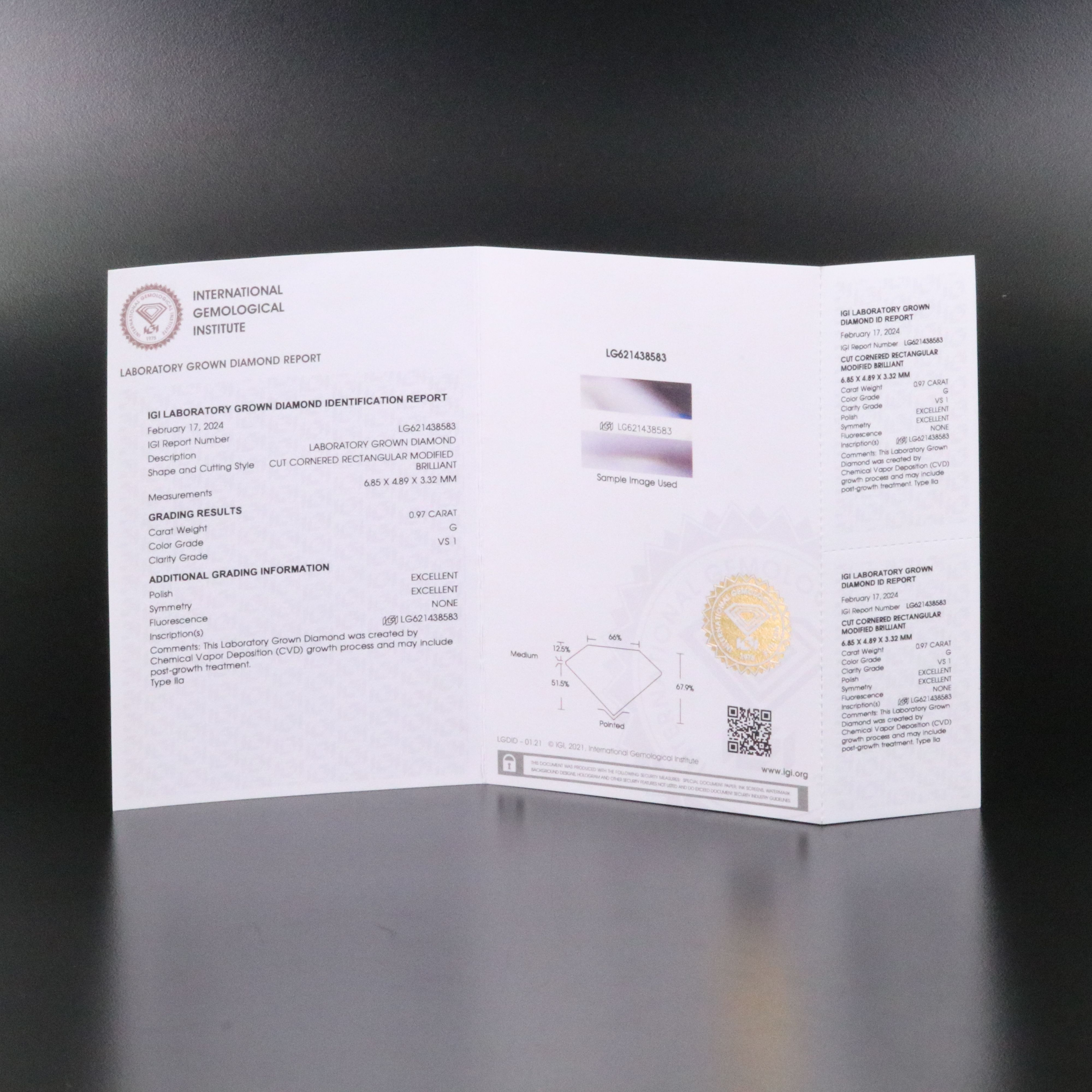 Loose 0.97 CT Lab Grown Diamond with IGI Report