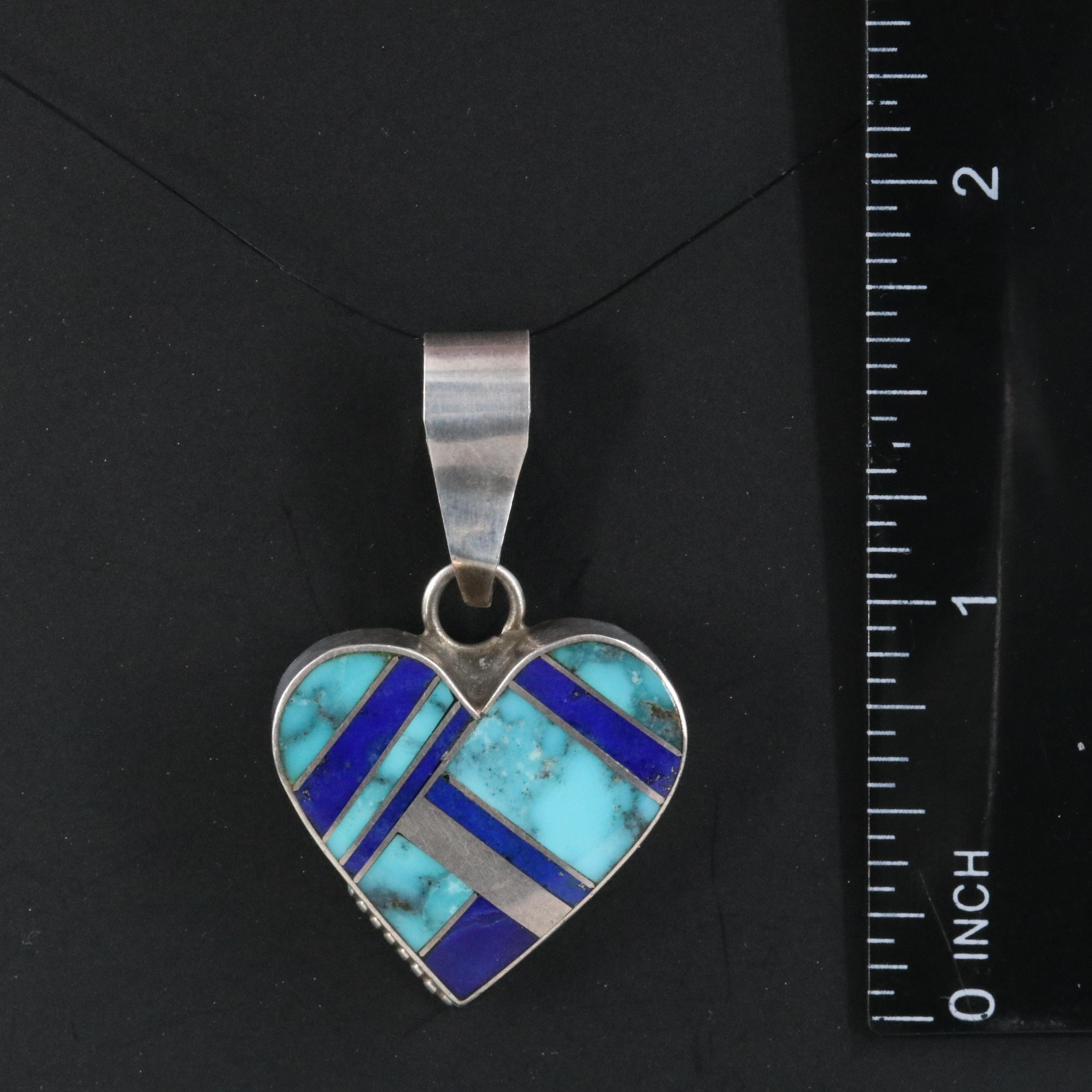 Annabelle Peterson Navajo Diné Sterling Turquoise Inlay Heart Pendant
