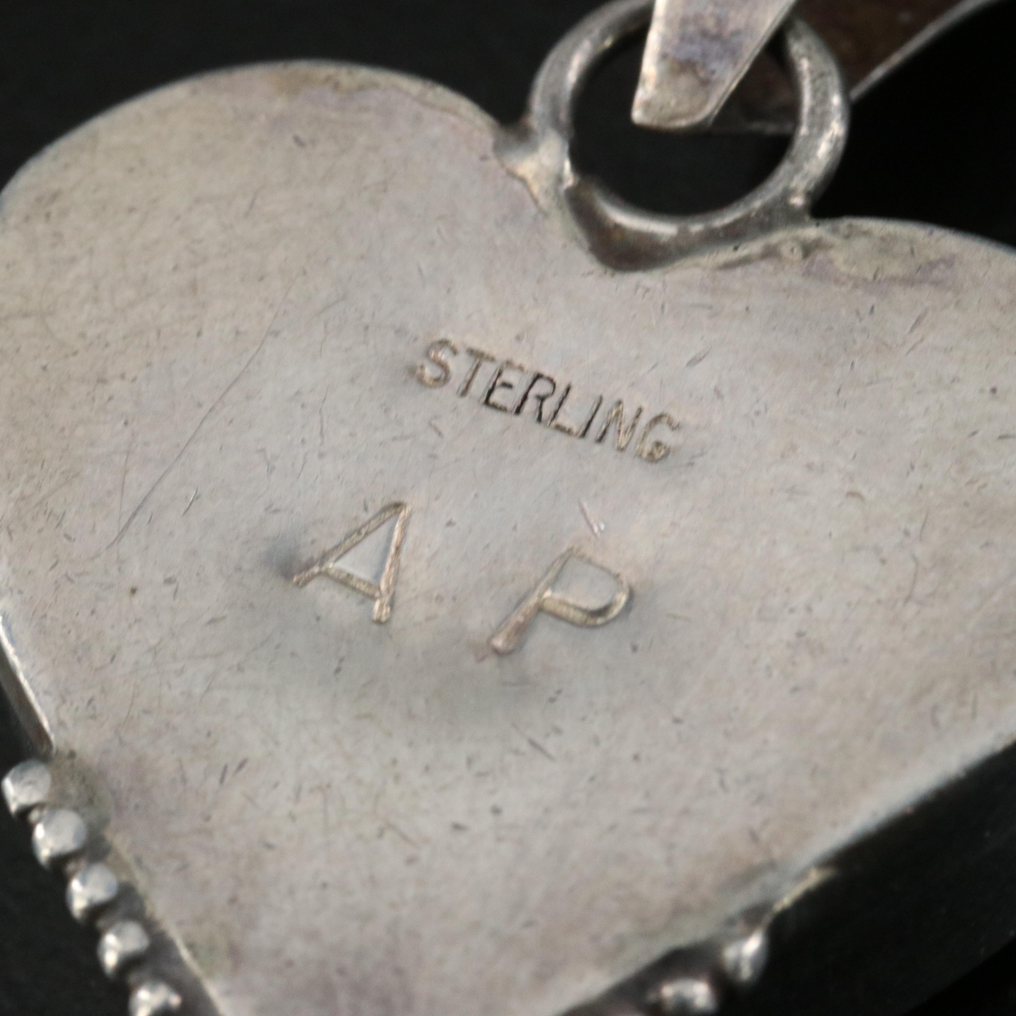 Annabelle Peterson Navajo Diné Sterling Turquoise Inlay Heart Pendant