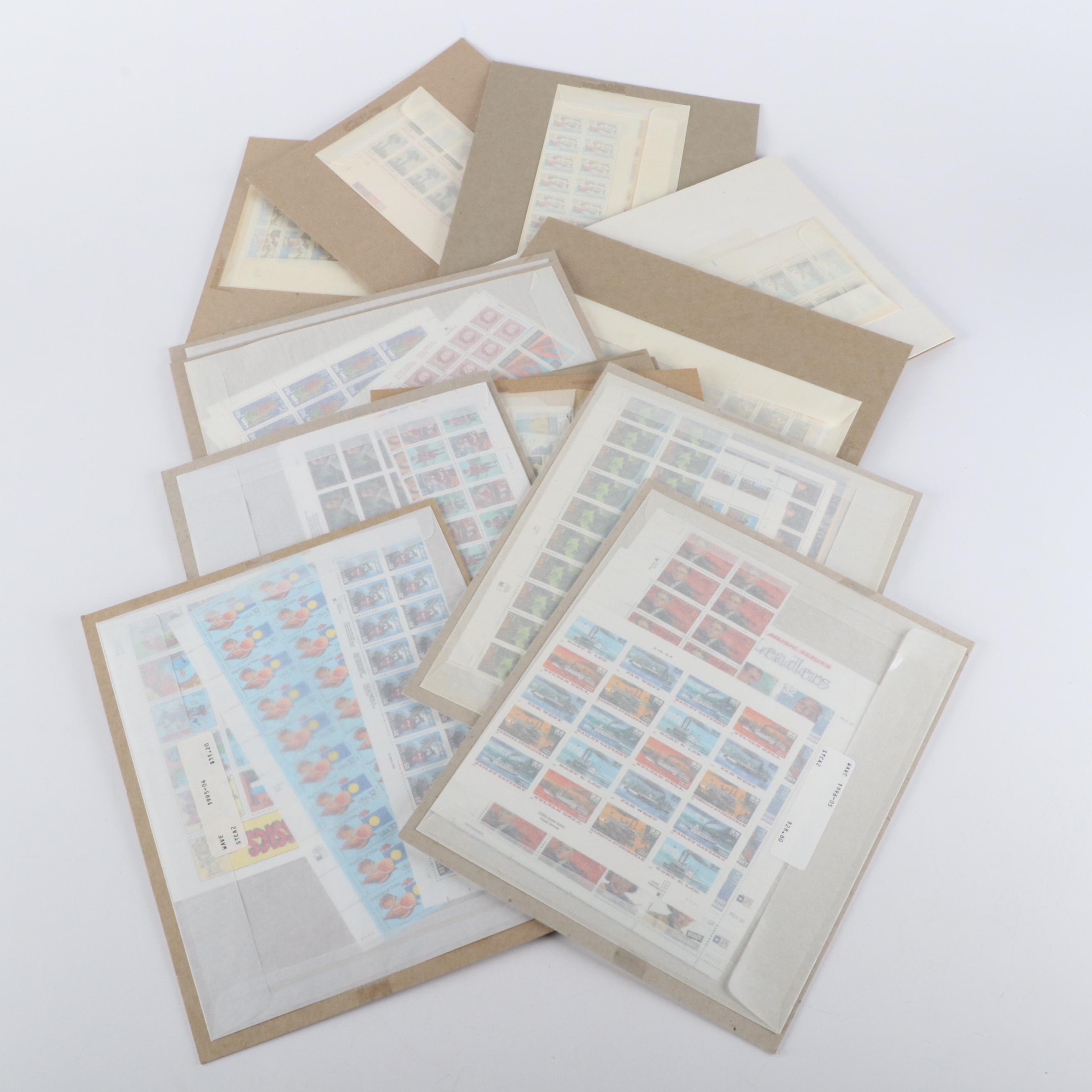 Over 100 Mint Condition U.S. Postage Stamp Sheets, Panes, and Souvenir Sheets