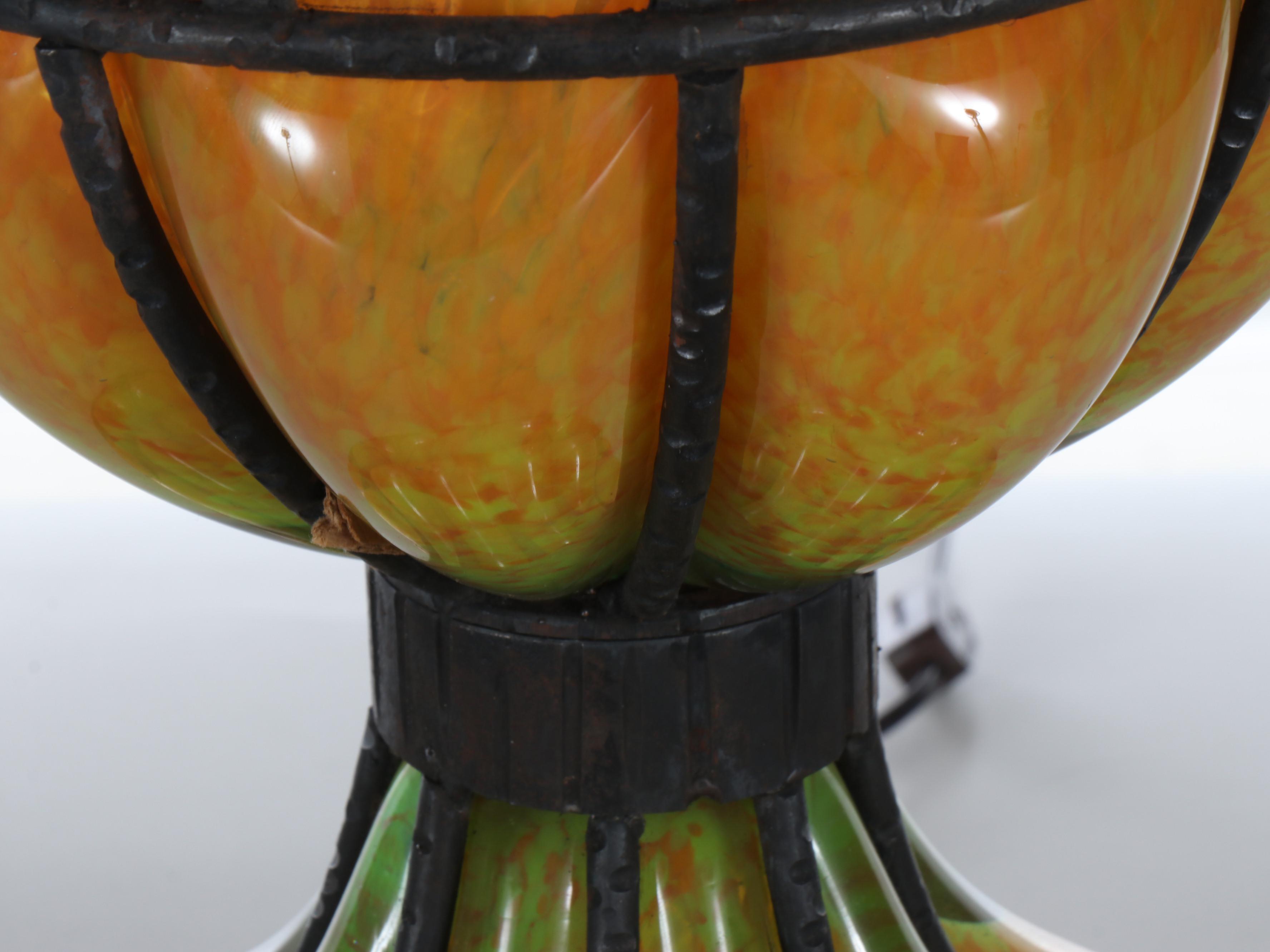 Daum Glass and Wrought Iron Art Deco Lamp, Early to Mid-20th Century
