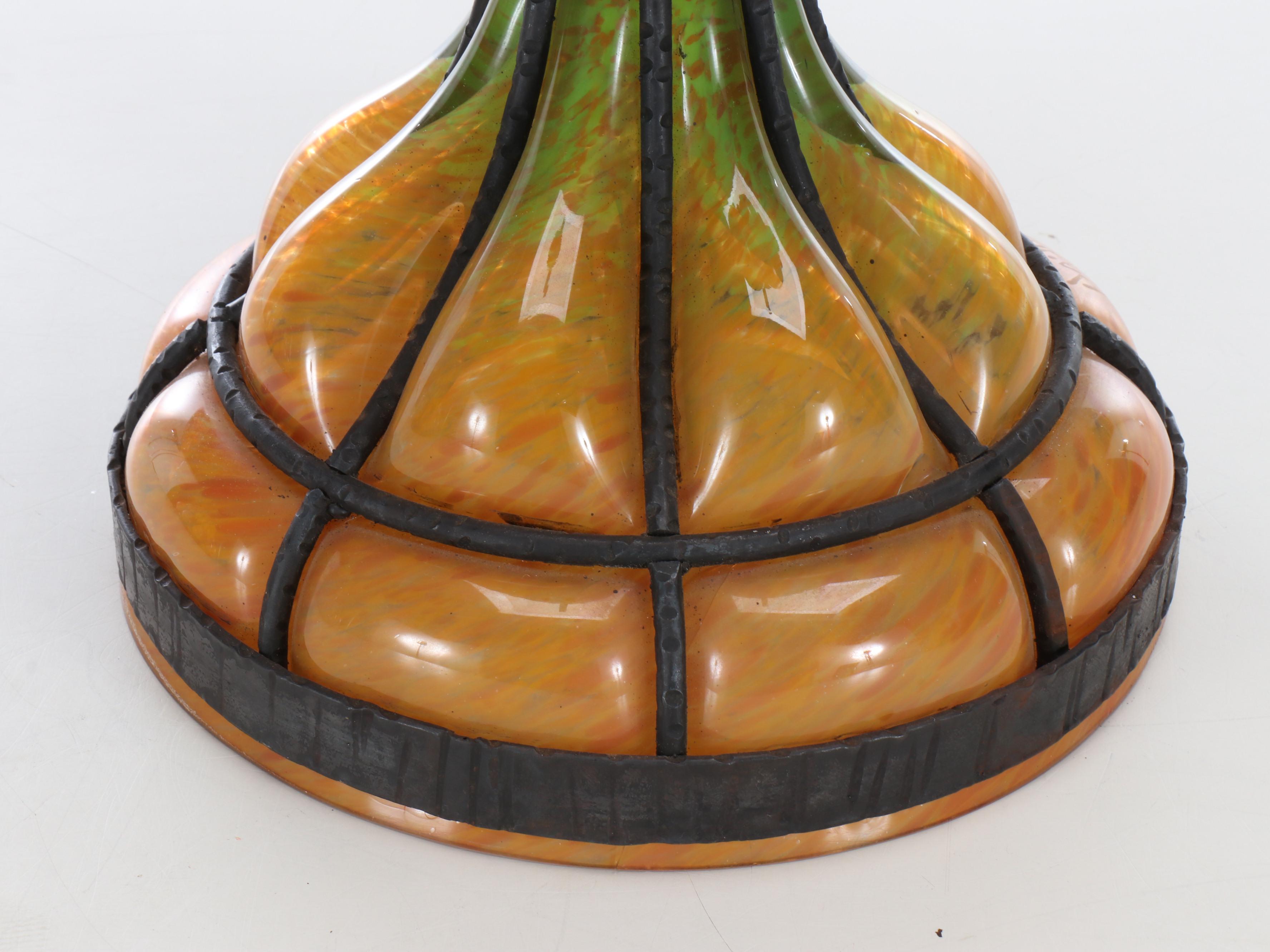 Daum Glass and Wrought Iron Art Deco Lamp, Early to Mid-20th Century