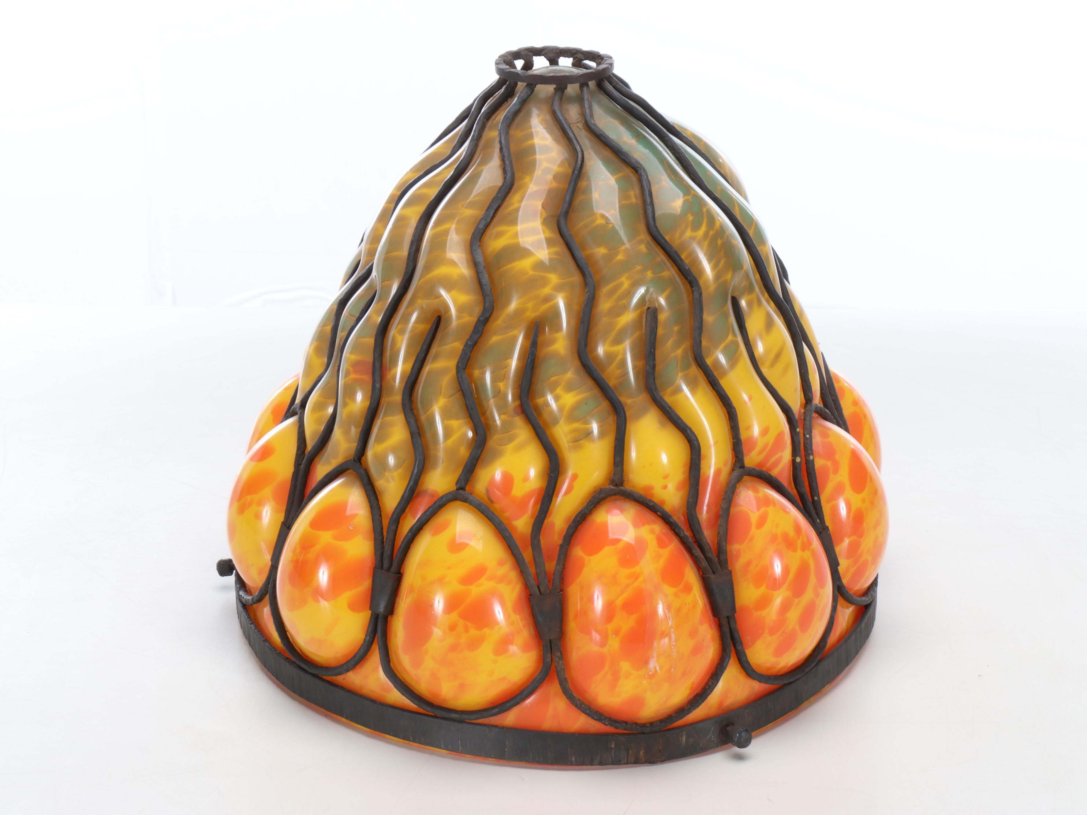 Daum Glass and Wrought Iron Art Deco Lamp, Early to Mid-20th Century