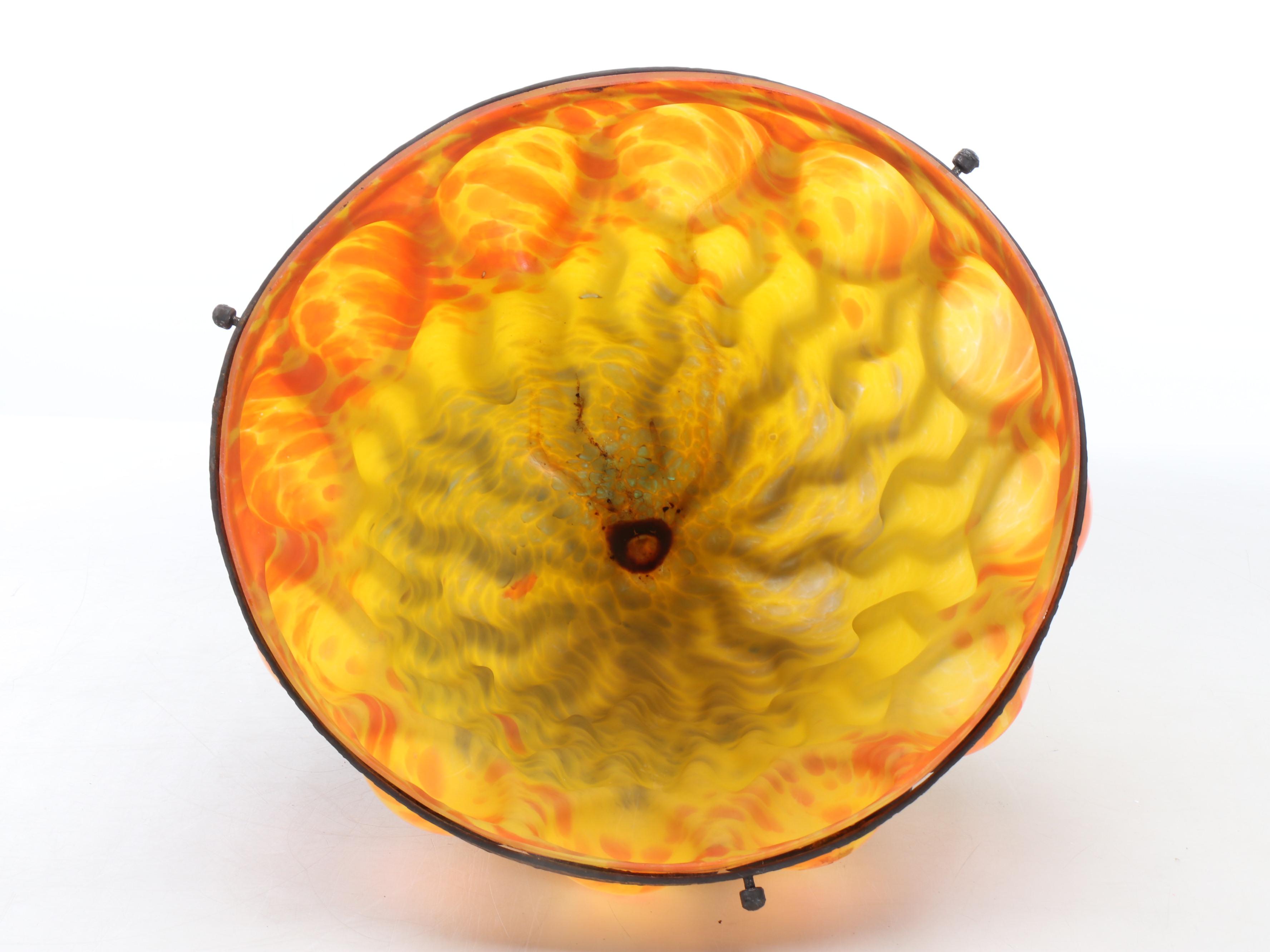 Daum Glass and Wrought Iron Art Deco Lamp, Early to Mid-20th Century