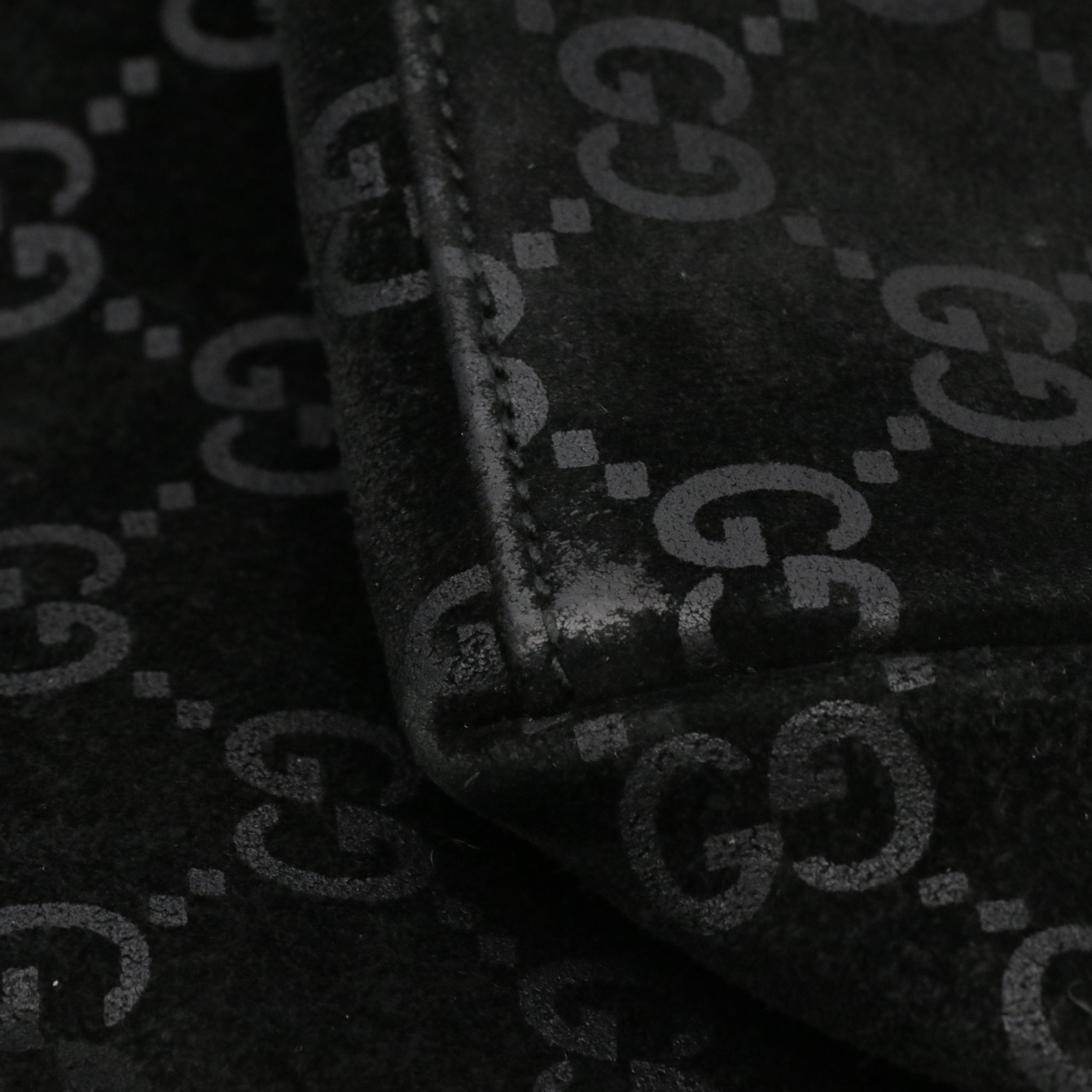 Gucci Zippered Hobo Shoulder Bag in Black GG Suede and Calfskin Leather Trim