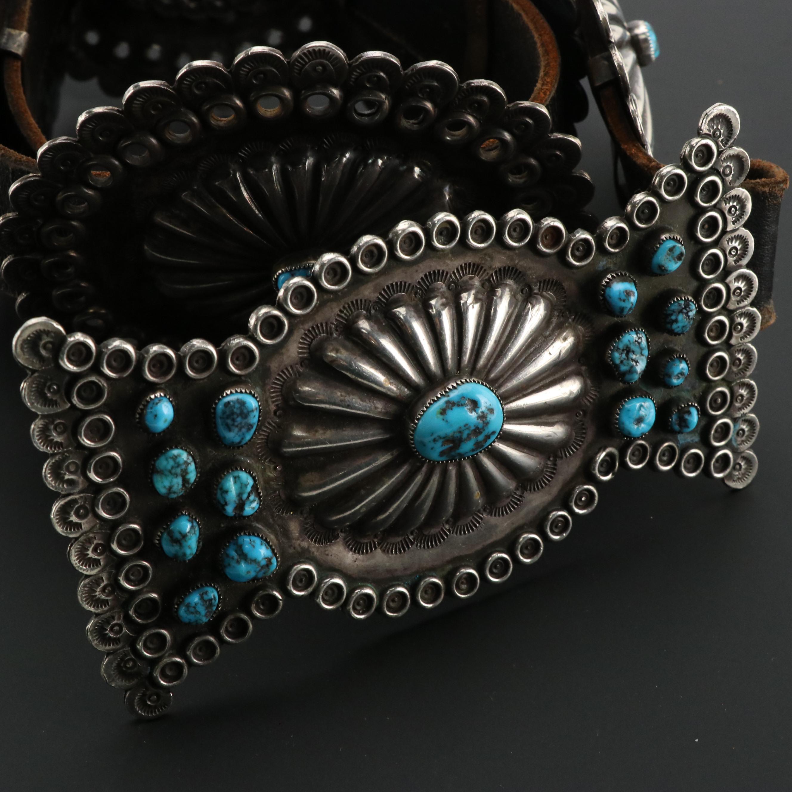 Southwestern Sterling Silver Turquoise Large Concho Belt
