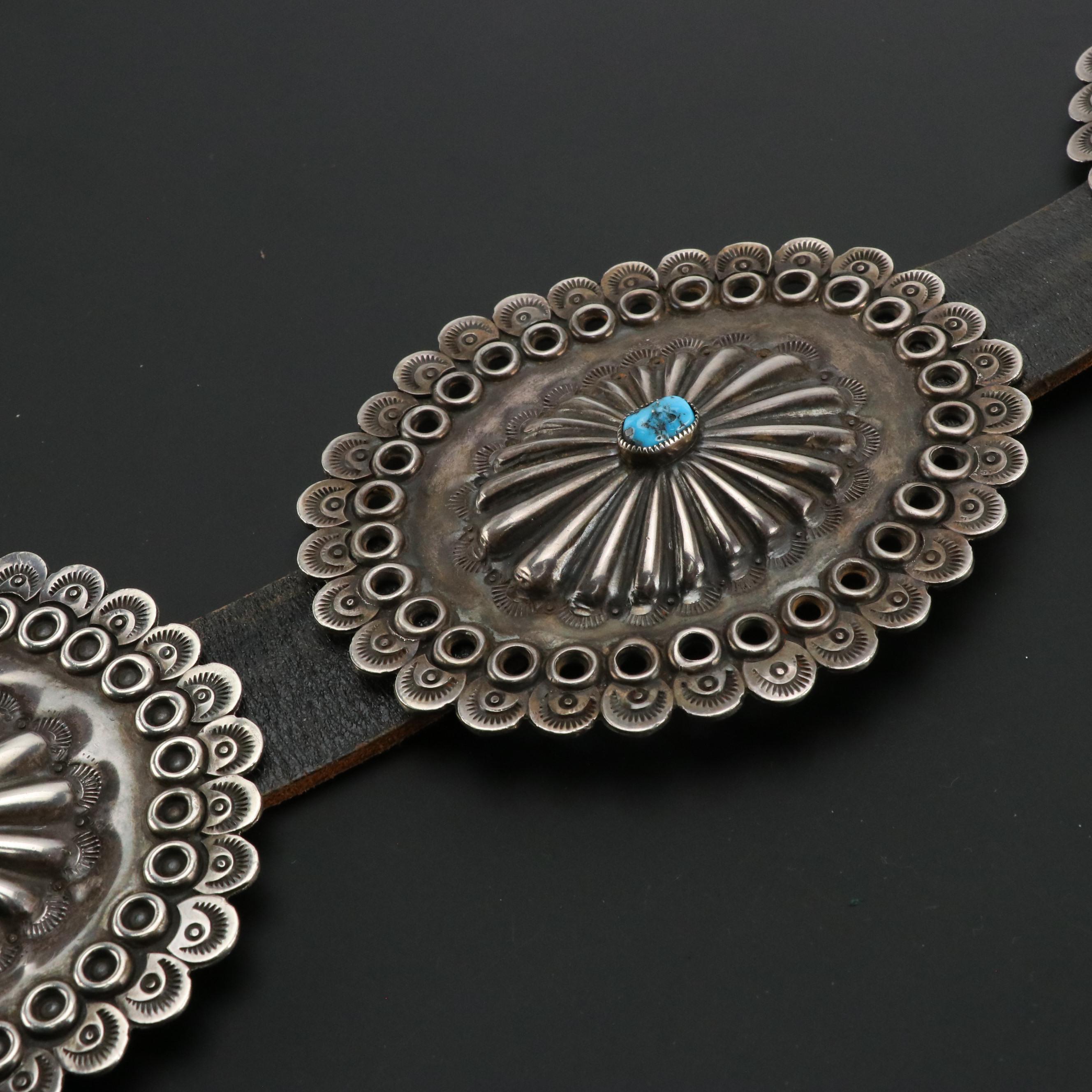 Southwestern Sterling Silver Turquoise Large Concho Belt