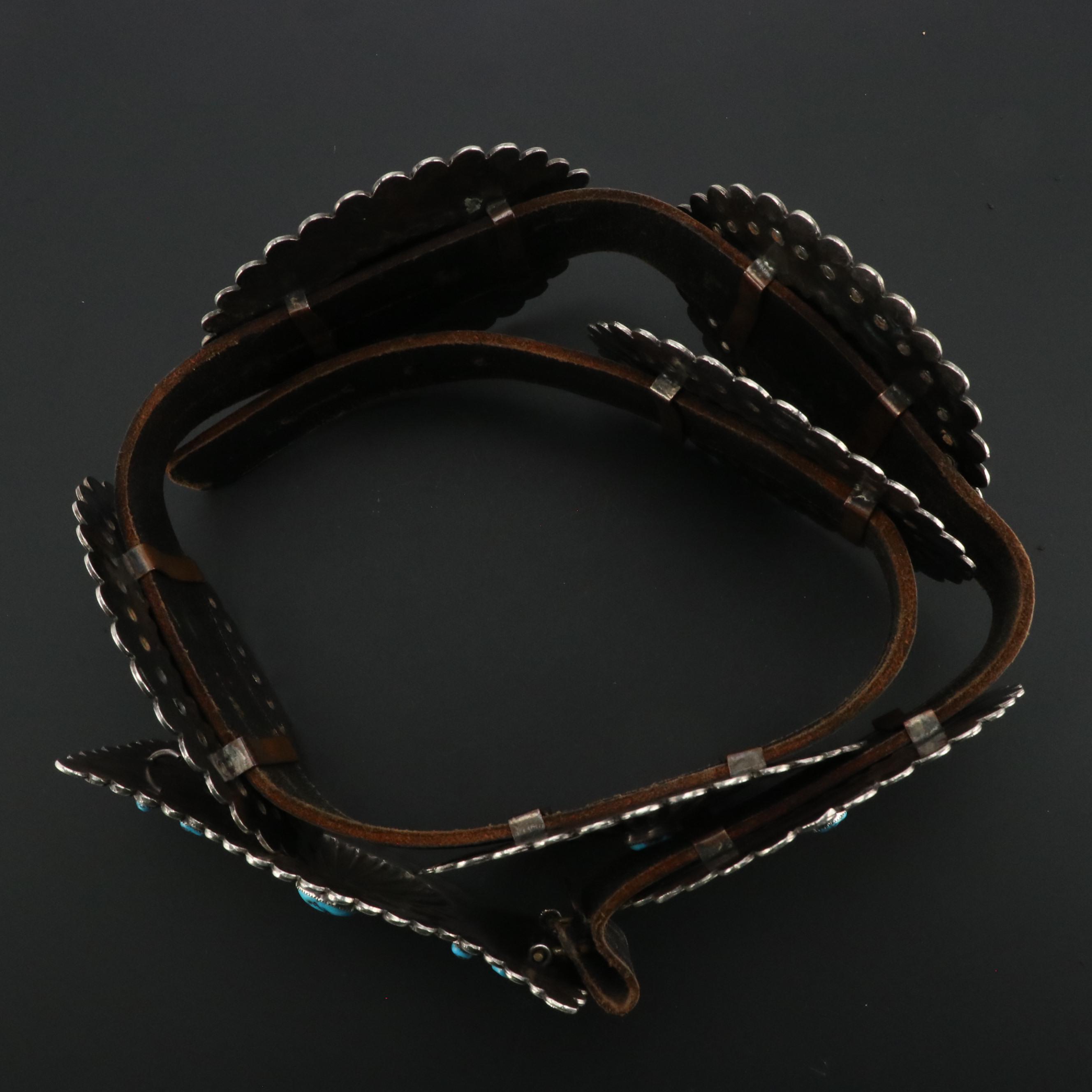 Southwestern Sterling Silver Turquoise Large Concho Belt