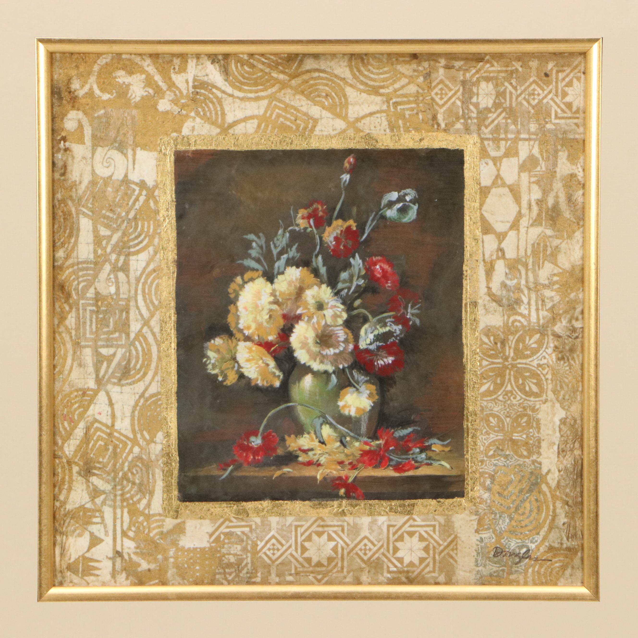 Floral Still Life Mixed Media Prints, Late 20th Century