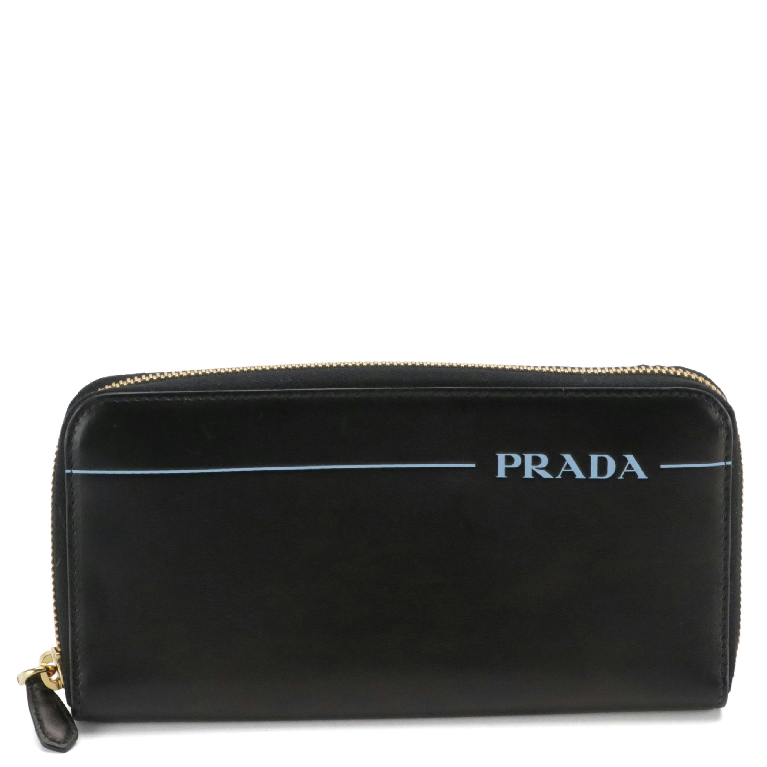 Prada City Sport Logo Zip Around Wallet in Calfskin Leather